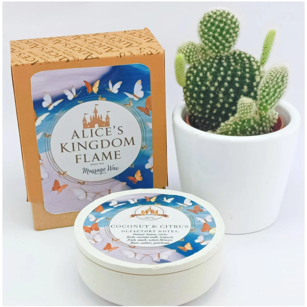 Alice's Kingdom Massage Wax Candle Coconut & Citrus Vanilla Passion Fruit Deep Seduction 40g + 5ml Aceite de Almendra