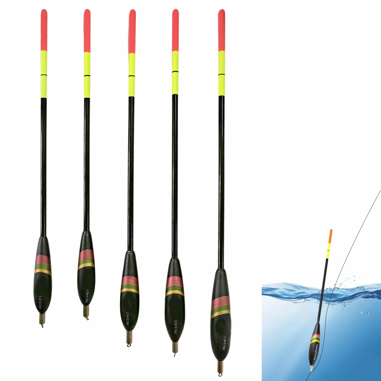Waggler Set 5 Unidades 3.2g-5.5g - Flotadores de Pesca para Diversas Situaciones