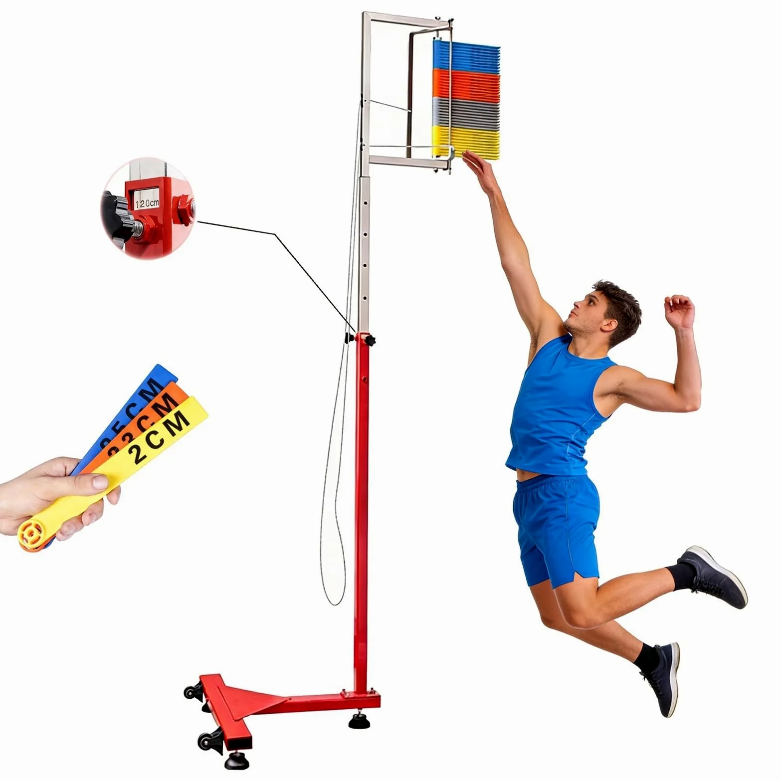 Entrenador de salto vertical, herramienta de medición de altura ajustable, probador de salto de pie para atletas, fácil instalación con reinicio de cordón de tracción