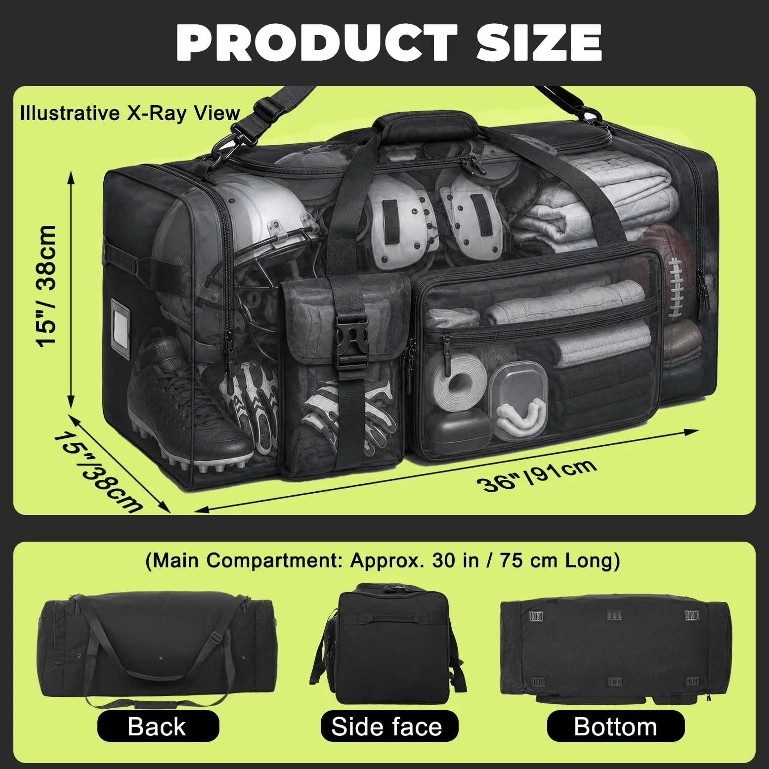 Bolsa de lona de 130 L, extra grande de 36 pulgadas, resistente, para gimnasio y viajes, bolsa de equipo de gran tamaño para baloncesto, béisbol, hockey, fútbol, cascos y almohadillas, duradera,