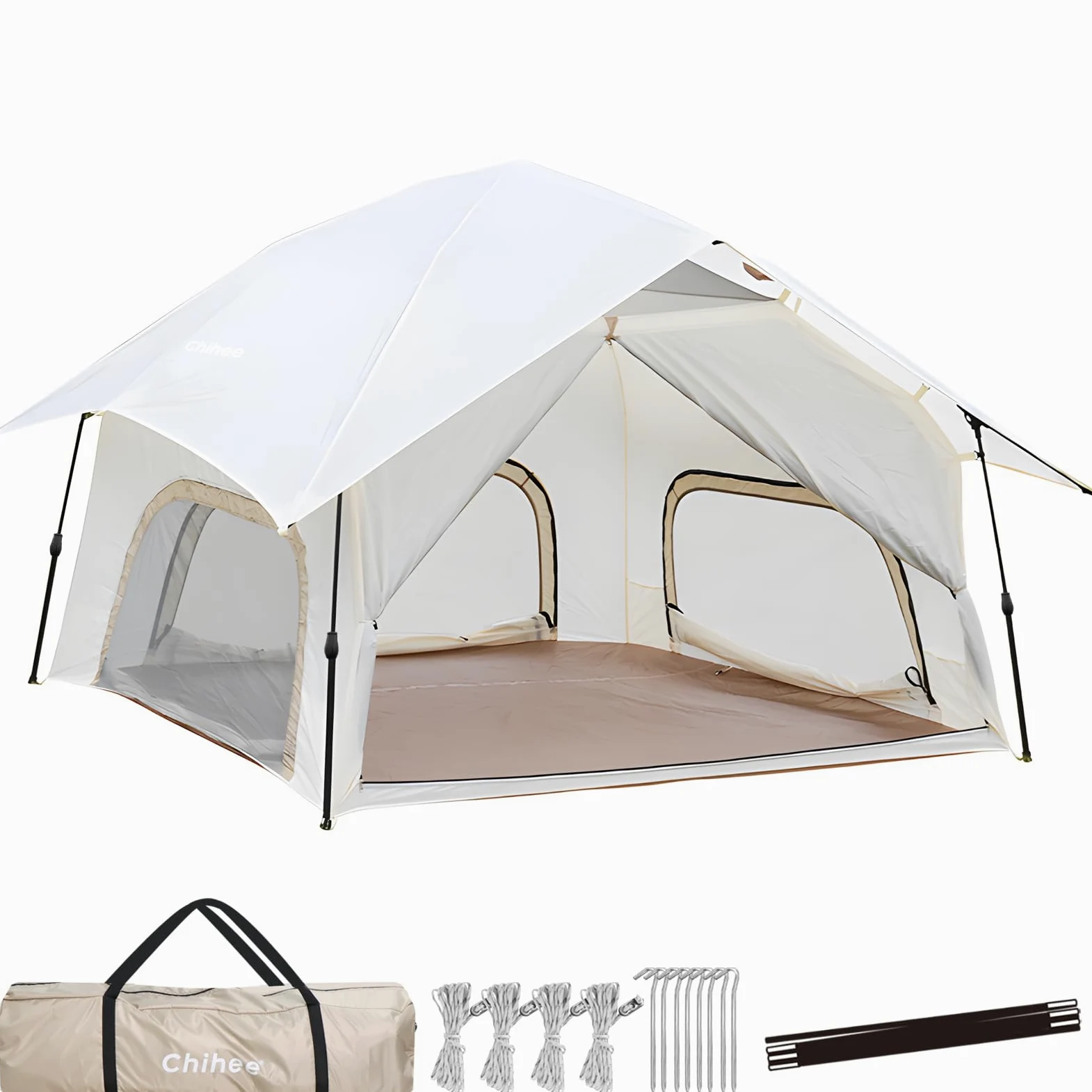 Tiendas de Acampada Pop up 2 Personas Fácil Montaje Instantánea Cabaña Familiar Cuadrada Ventanas de Malla Toldo Lluvia Exterior Bolsa Transporte