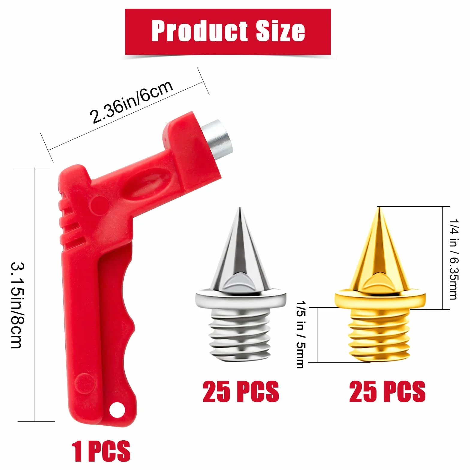 AIEX 50 Piezas Reemplazo de Clavos Atletismo 6mm con Llave de Clavos, Acero Resistente Clavos para Zapatos de Pista Piramide Track Spikes para Zapatos Deportivos Salto Largo Correr Senderismo