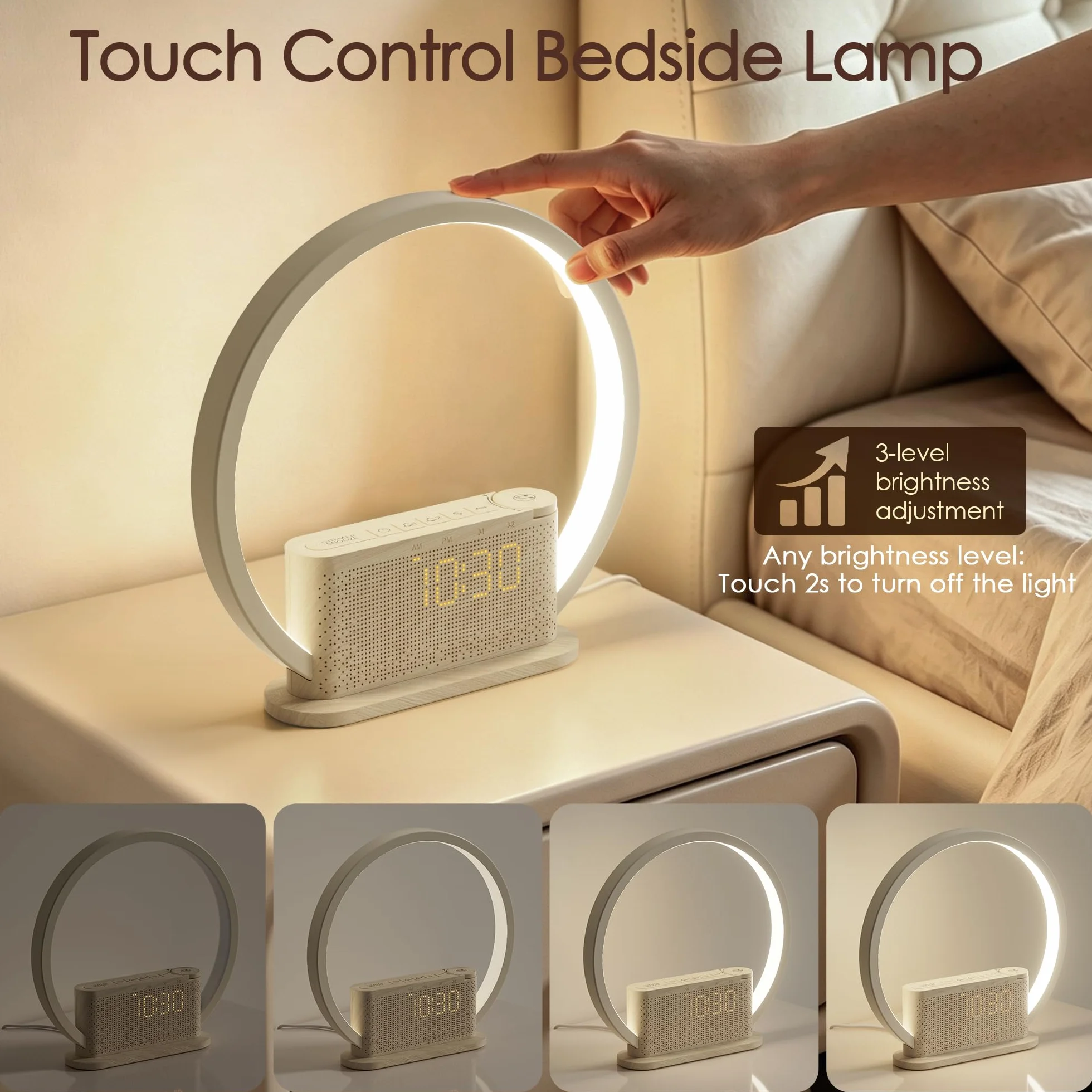 blonbar Reloj Despertador con Luz de Amanecer 3 Niveles de Brillo Doble Alarma Sonidos Naturales USB Función de Posponer
