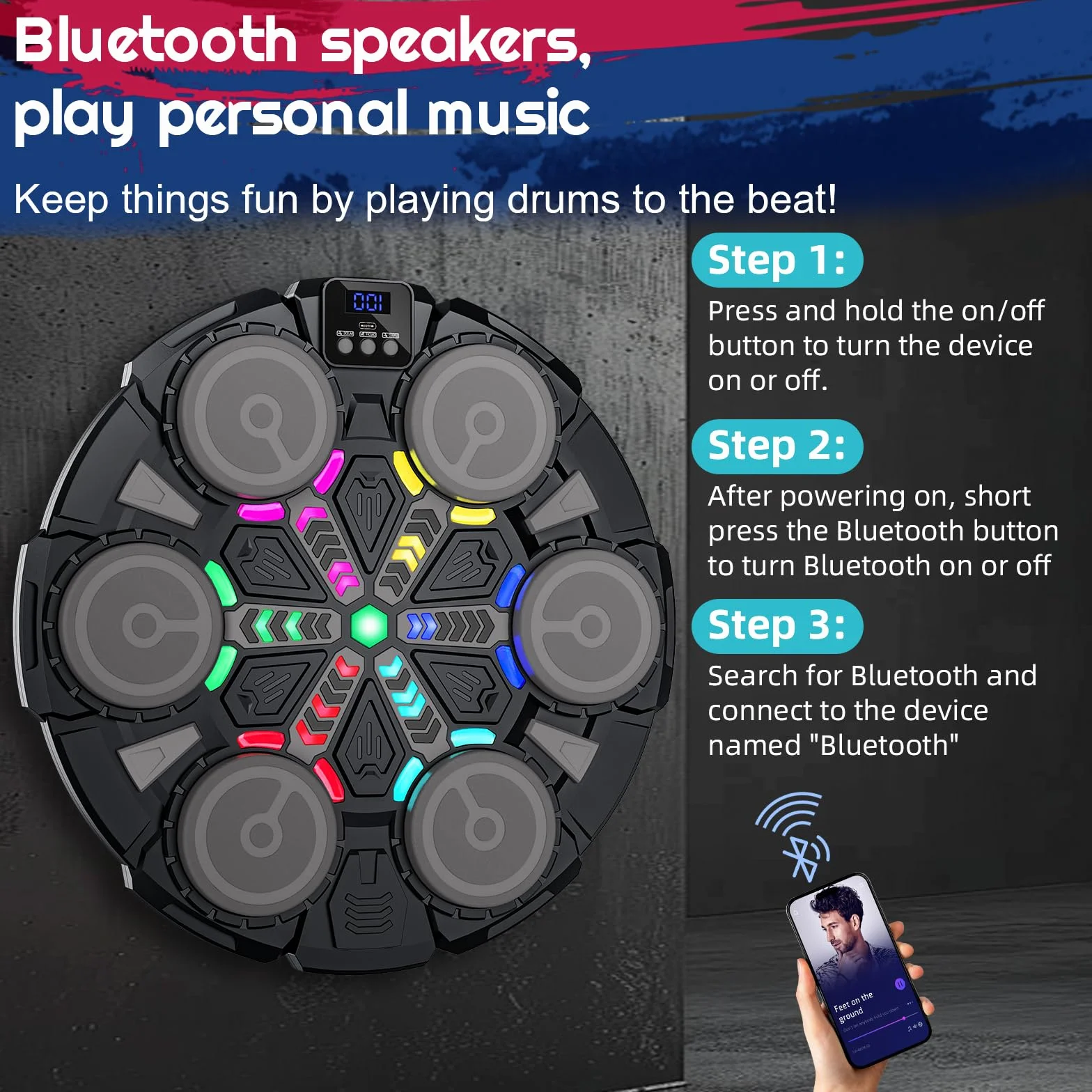 Máquina de Boxeo Musical, Máquina de Boxeo Musical Bluetooth Inteligente con Guantes de Boxeo, 6 Velocidades, 2 Modos, Modo de Conteo, Regalos para Niños, Adultos