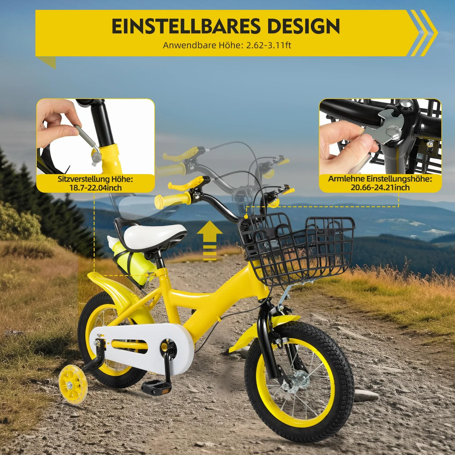 Bicicleta infantil 12 pulgadas altura ajustable ruedas estabilizadoras marco acero al carbono