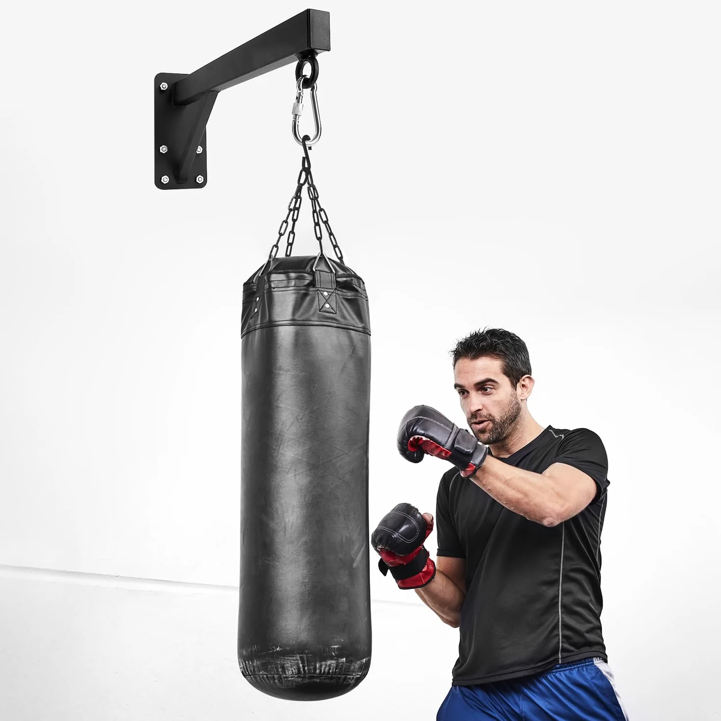 QWORK® Soporte de Pared para Saco de Boxeo - Acero Sólido - 60cm - Carga 150kg