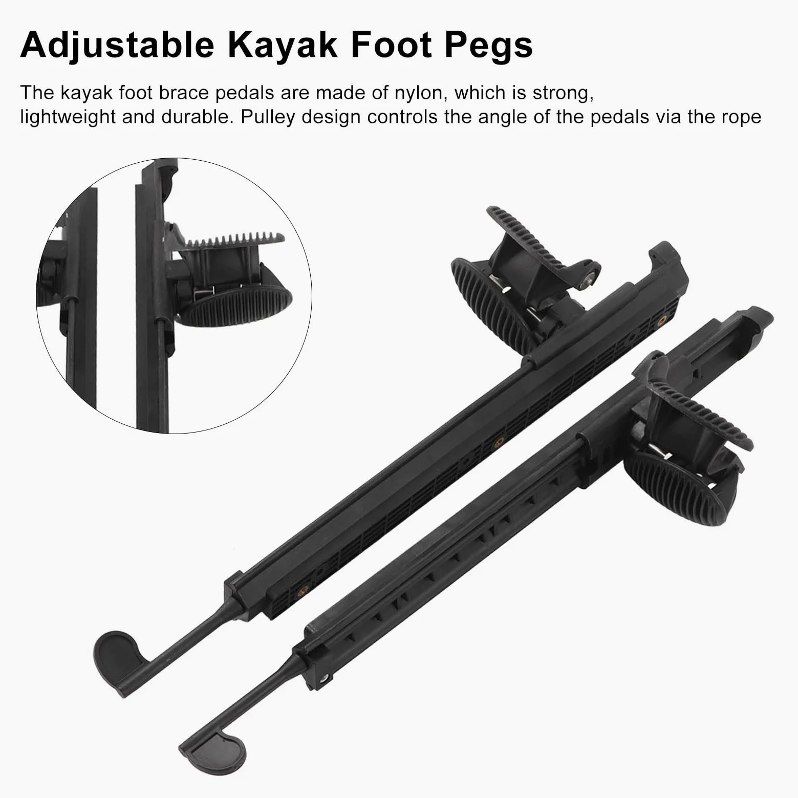 Clavijas de Kayak, Ajustables con Indicadores Izquierdo y Derecho, Pedales Soporte de Nylon 2 Unidades, for Navegación Recreativa, Pesca en Agua Dulce y Deportes Acuáticos