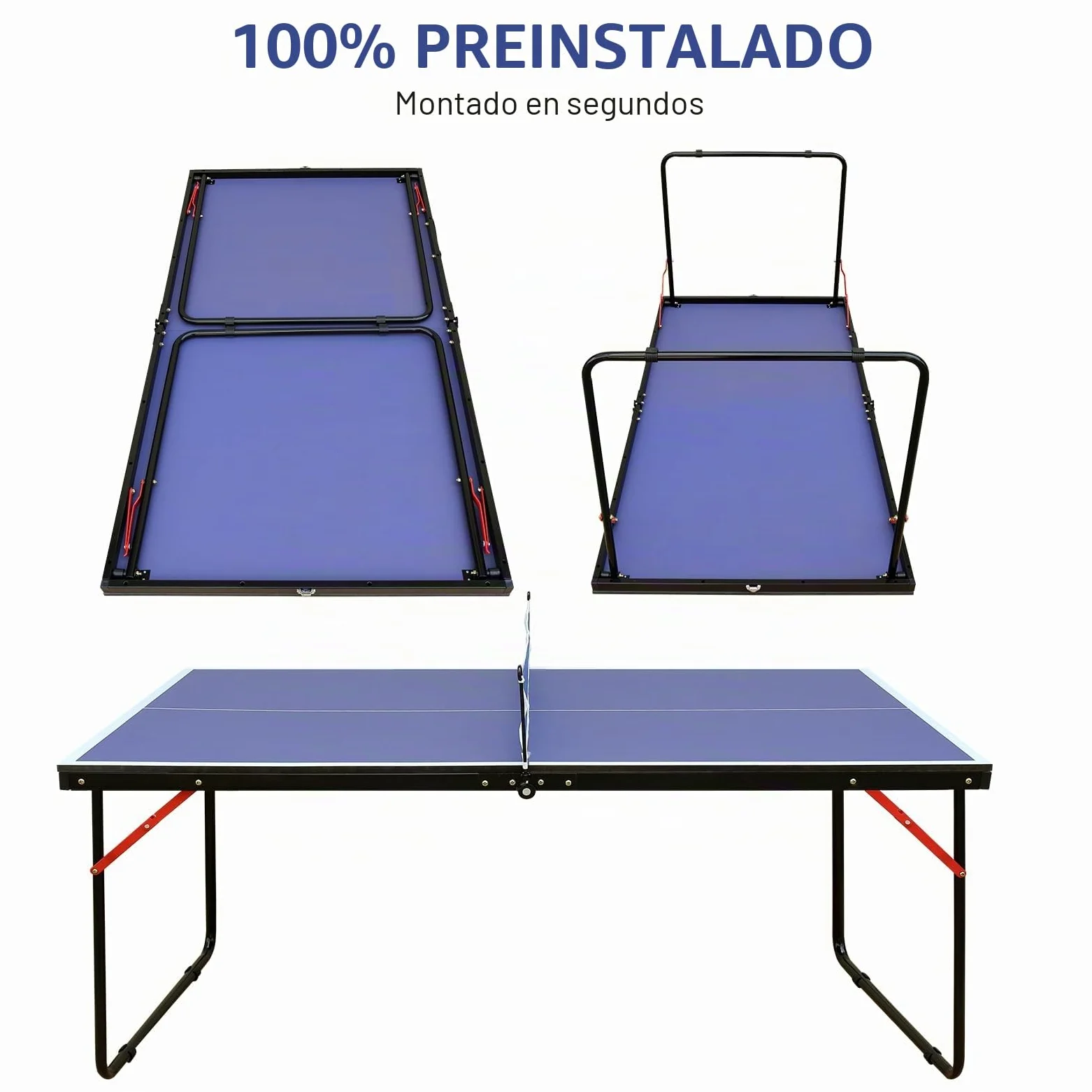 Mesa de Ping Pong Plegable y portátil, 137 x 76 cm, Juego de Mesa para Juegos de Interior y Exterior con Red, 2 Raquetas de Ping Pong y 3 Pelotas