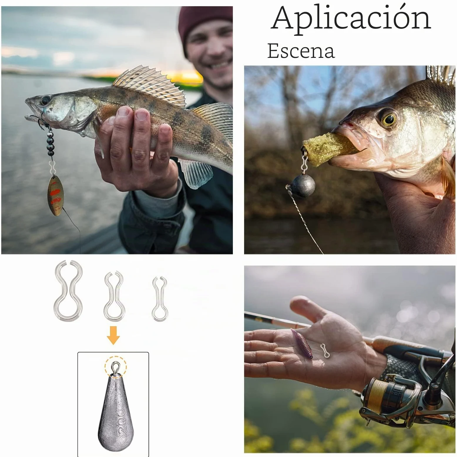 SUPERFINDINGS 240pcs 3 tamaños Pesca Sinker Eyes Eyelets DIY Señuelos Pesca Ojal Acero Inoxidable 8 Shape Loops Ojales Clip Giratorio para Pesos Plomo Moldes Aparejos Accesorios