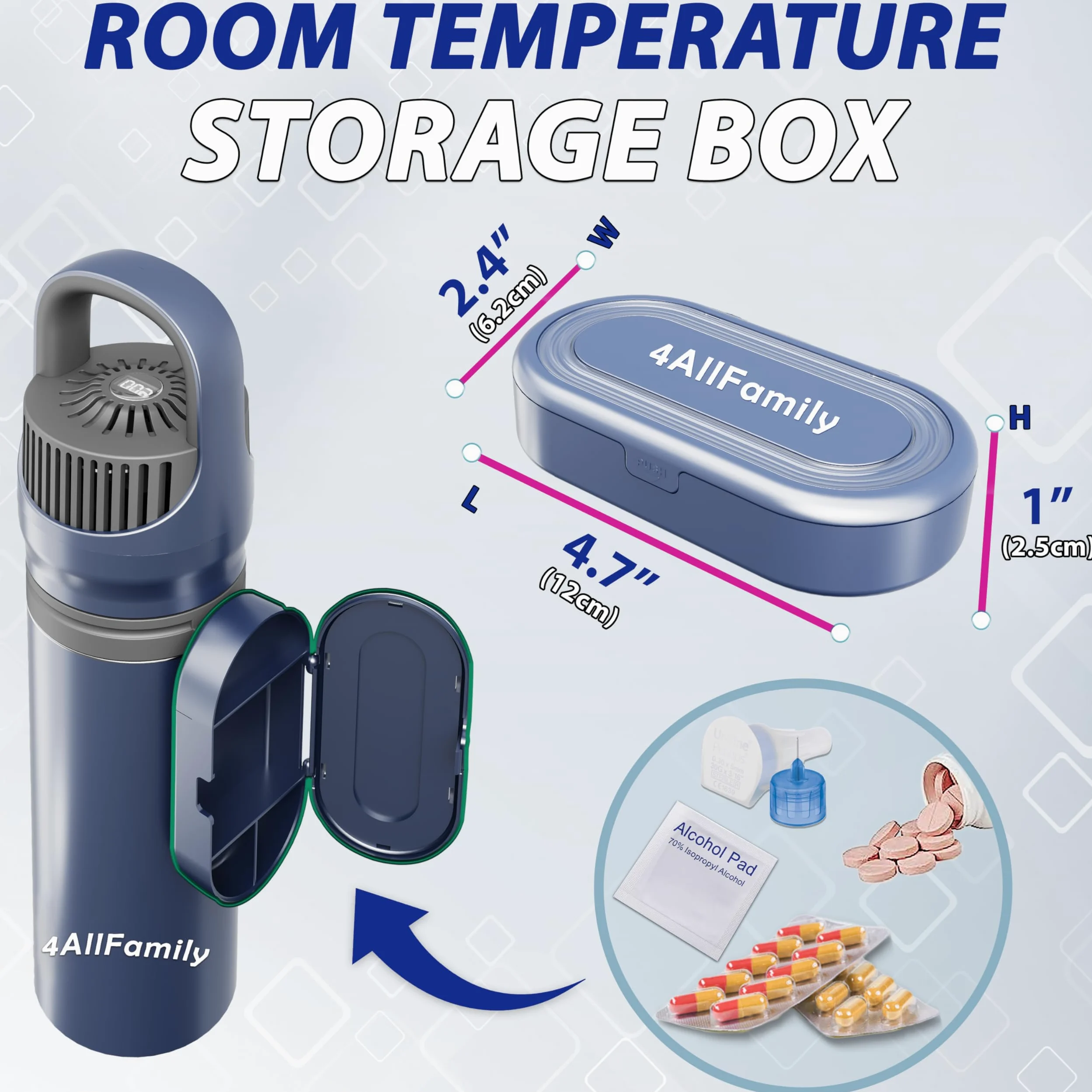 4ALLFAMILY Pioneer - Enfriador de viaje para medicamentos de apagado automático, aprobado por la TSA (1-7 bolígrafos de medicamentos) 2N1 USB + BIOGEL bolsa médica portátil para diabetes epipen