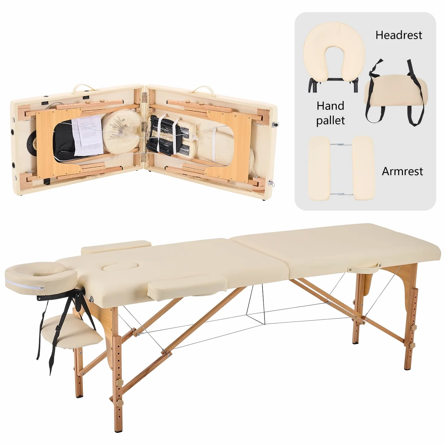YOUNIKE Camilla de Masaje Plegable Portátil 2 Zonas Ajustable Altura Beige