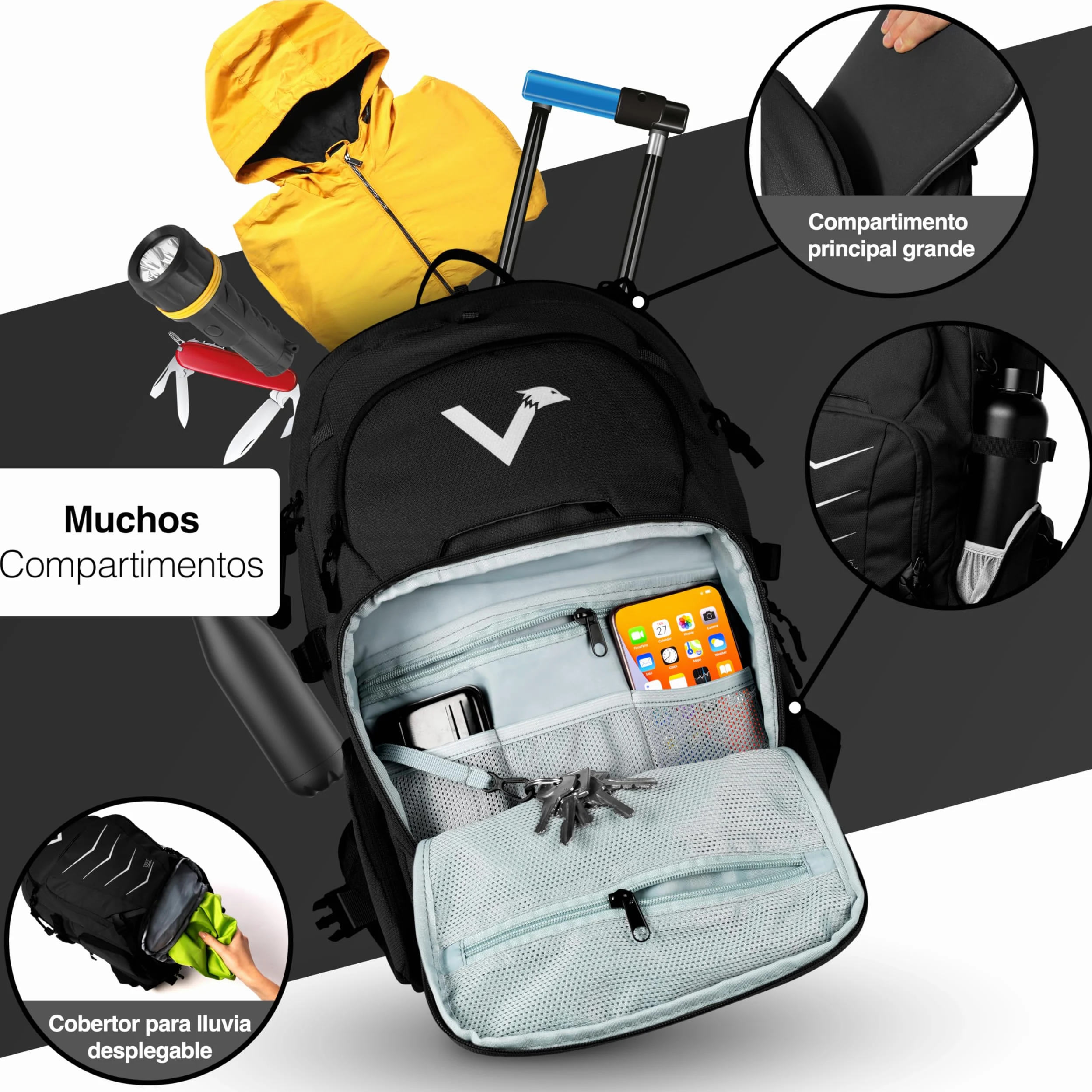 Valkental - Mochila Sostenible con Cinturones de Cadera Ocultables | 22L | Expandible con Riñonera - Perfecta para Senderismo, Trekking, Ciclismo y Uso Outdoor