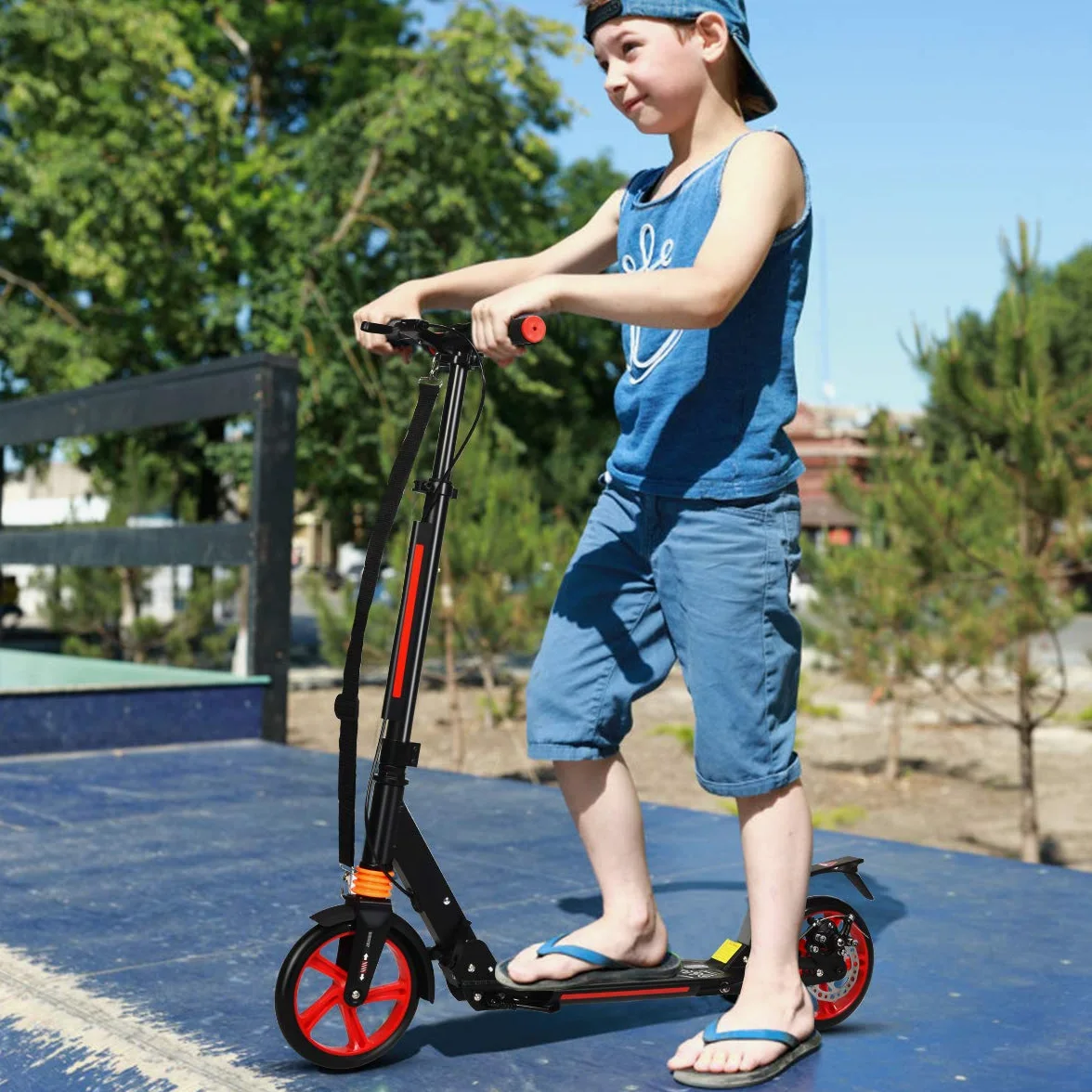 RELAX4LIFE Scooter Plegable con Altura Regulable, Patinete de Aluminio con Timbre, 2 Frenos y Doble Suspensión para Niños y Adultos 120-190 cm, Carga 100KG, Negro
