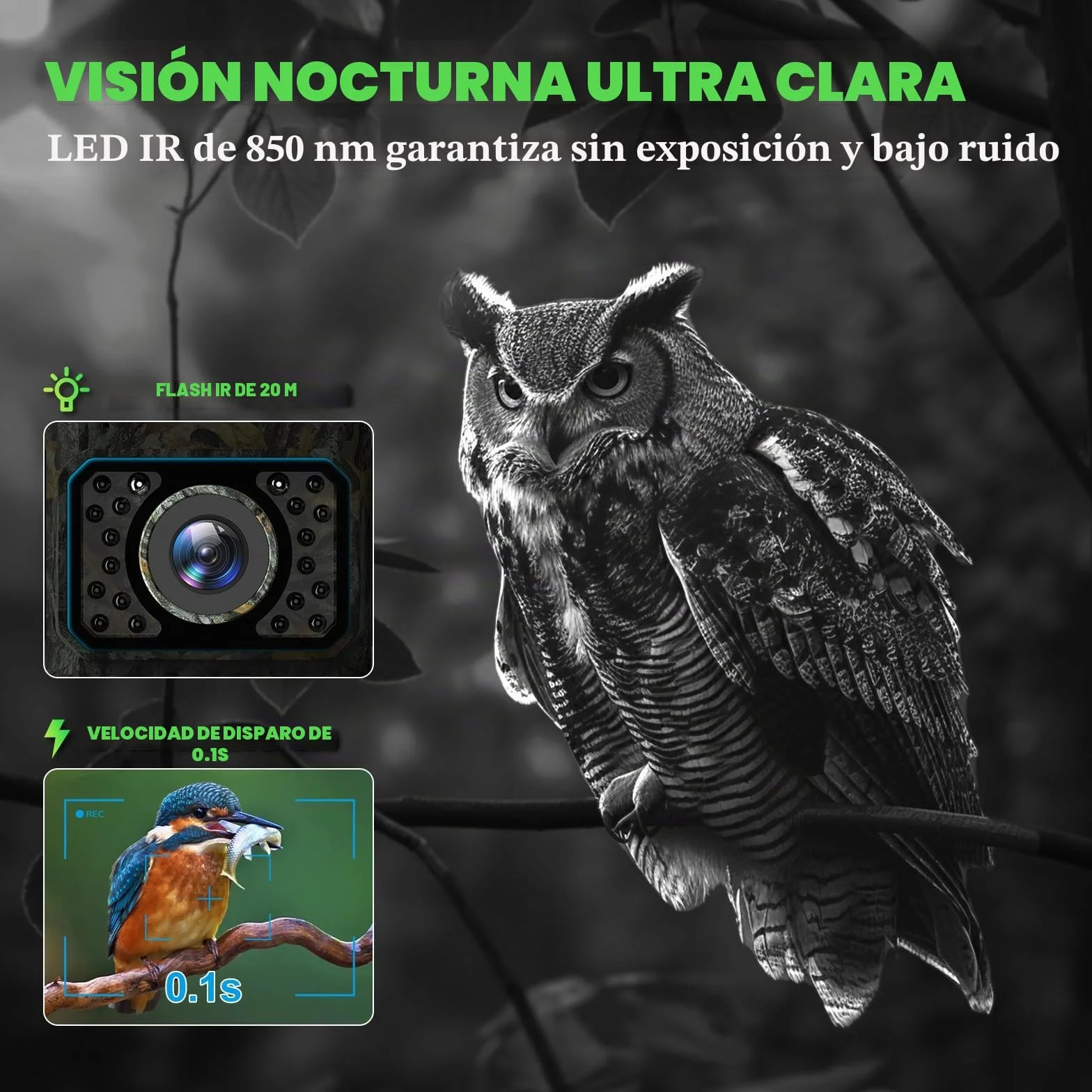 Coolifepro Cámara de Caza Solar, 60MP WiFi Bluetooth Camara Fototrampeo, Batería Interna 2000mAh, No Necesita Batería Extra, Camara Caza para Monitoreo de Vida Silvestre con Tarjeta Micro SD 32GB