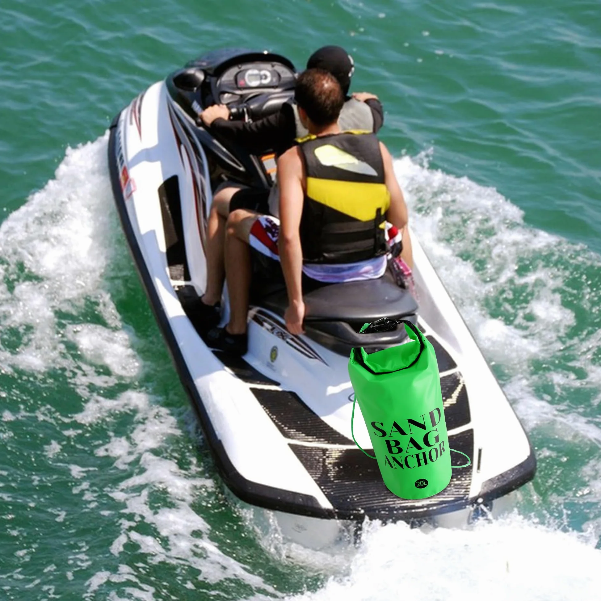 RunNico Anclaje de arena 500D para barcos pequeños, kit de anclaje PWC 2 en 1 con boya ajustable, bolsa seca impermeable para motos acuáticas, kayak, barco, embarcaciones y canoas