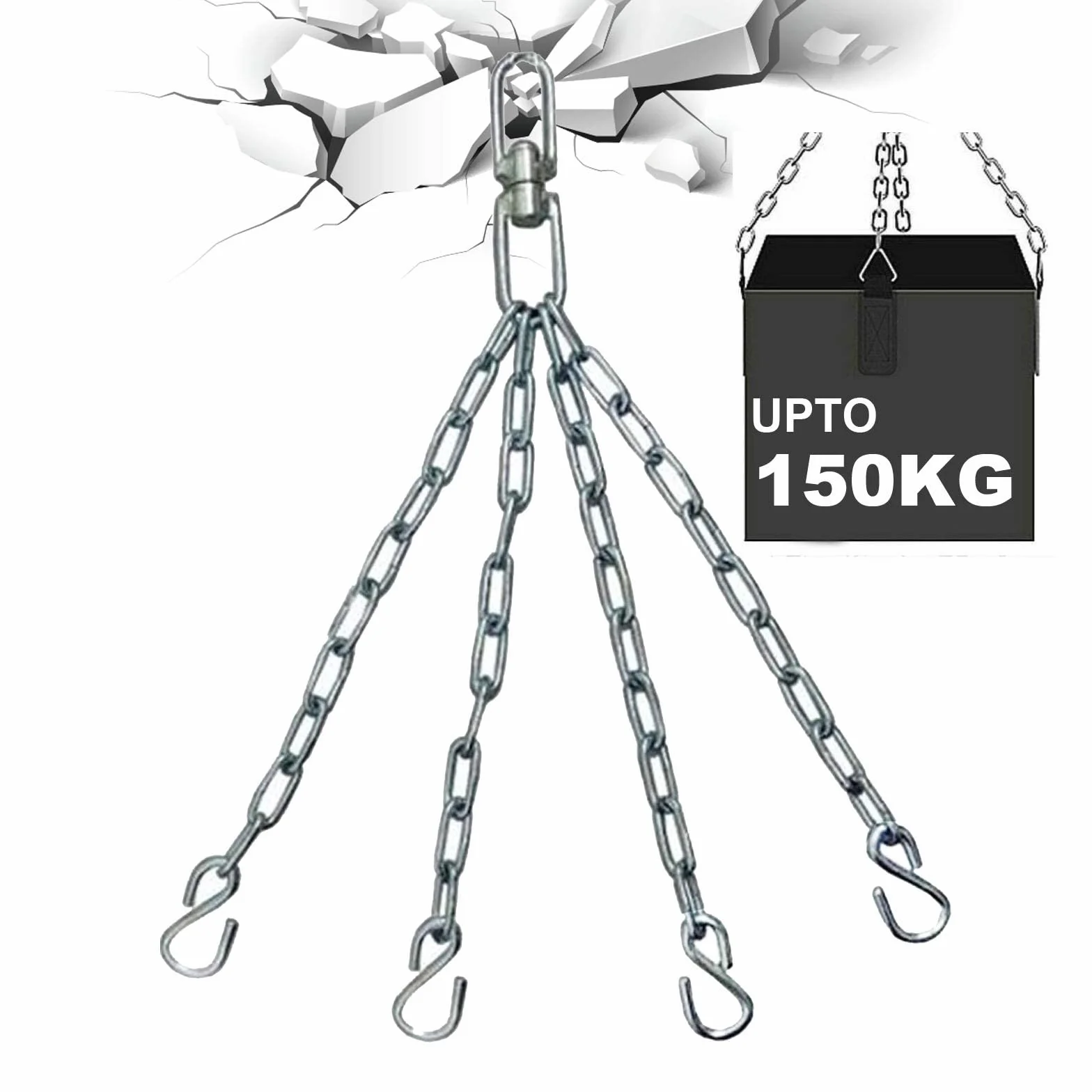 Athletics Gear Cadena de 4 Brazos con Giro para Saco de Boxeo – Cadenas de Acero Reforzado con Gancho Giratorio 360°, Soporte para Boxeo, MMA y Kickboxing, Carga Máx. 100 kg