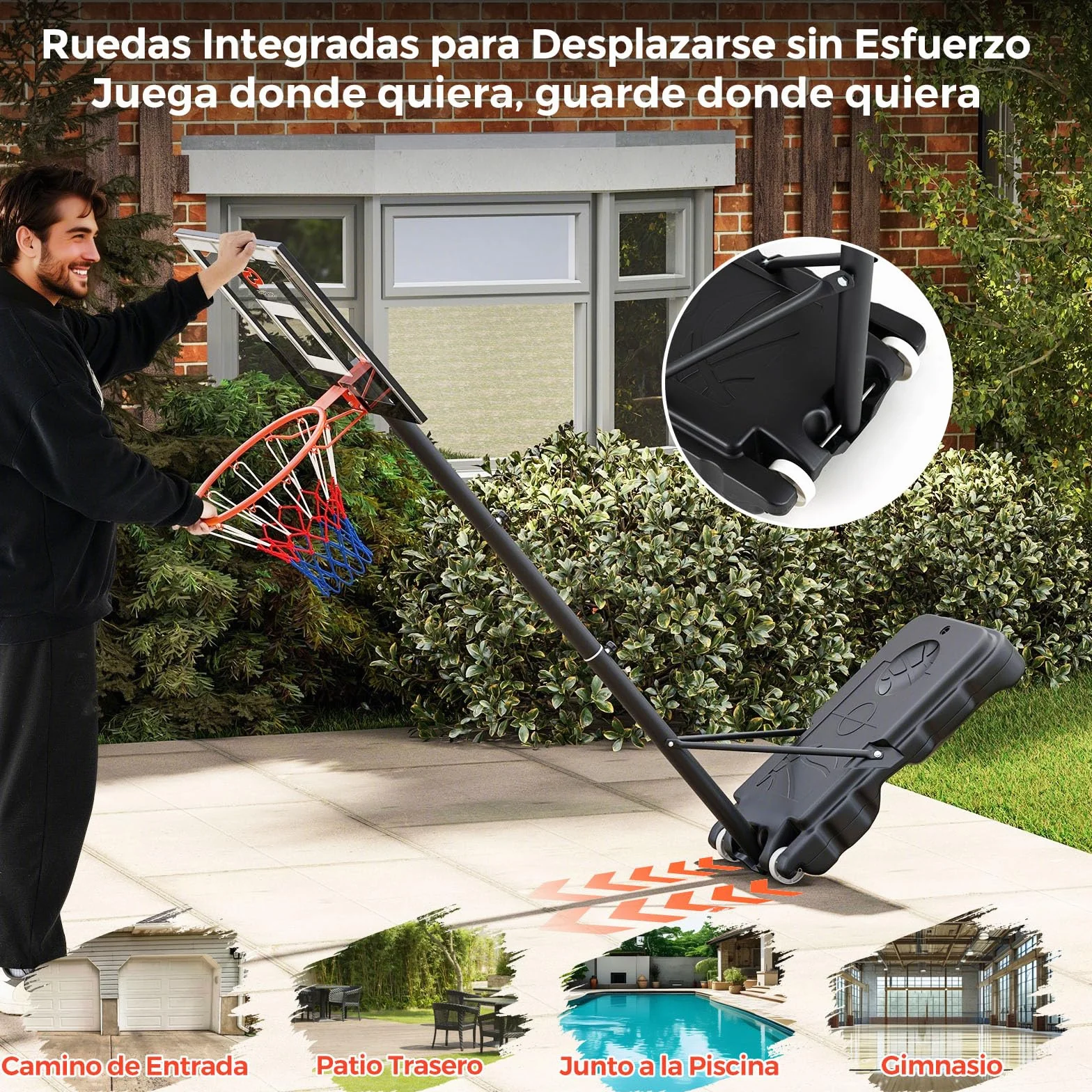 COSTWAY Canasta de Baloncesto Infantil Altura Ajustable 100-212 cm Base Rellenable Ruedas Portátil Interior Exterior