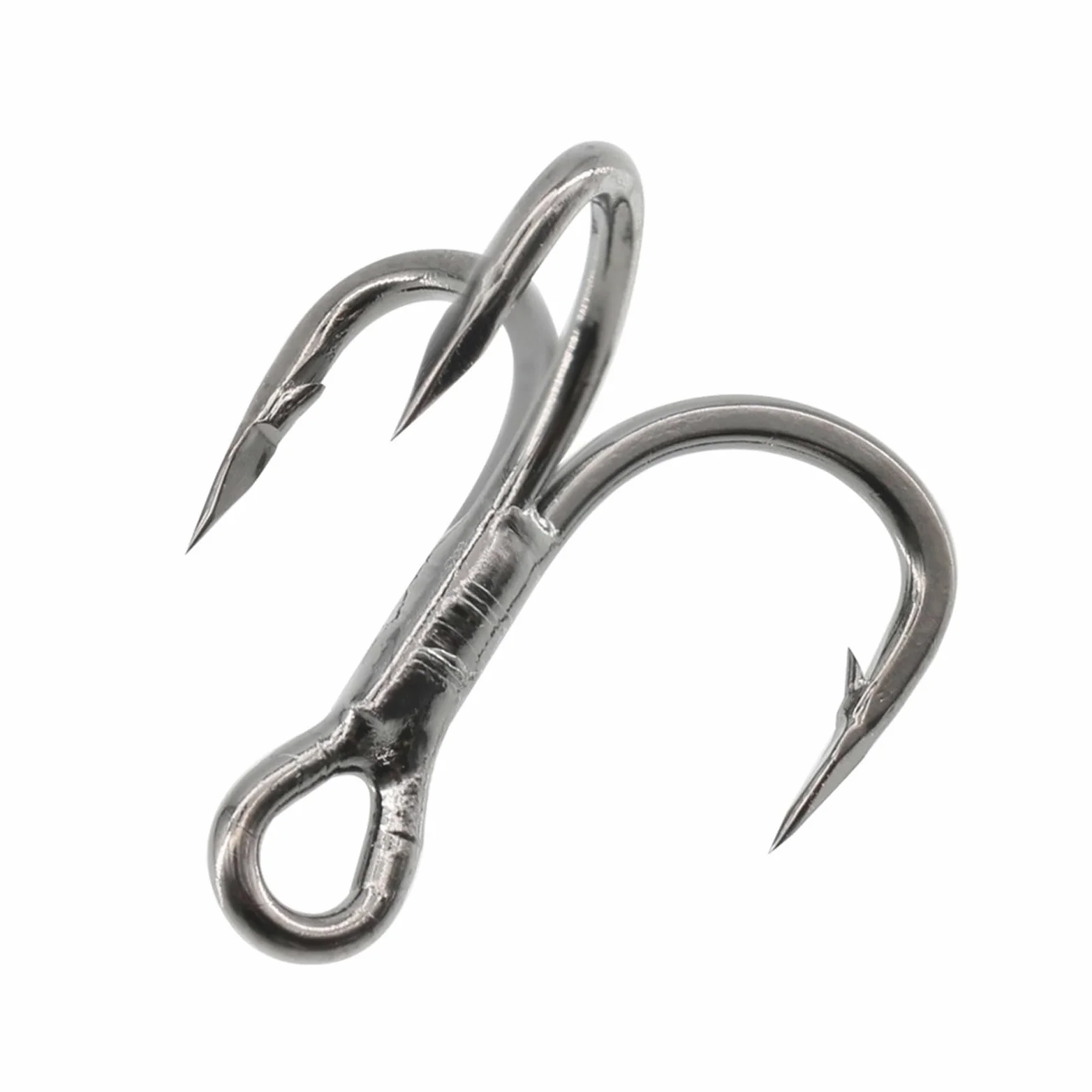 Fuerte Afilado Anzuelo Triple de Pesca 6X Fuerte Acero al Carbono Curva Redonda clásica Juego anzuelos triples for salmón Gran Anzuelos de Pesca(50pcs Size 3/0)