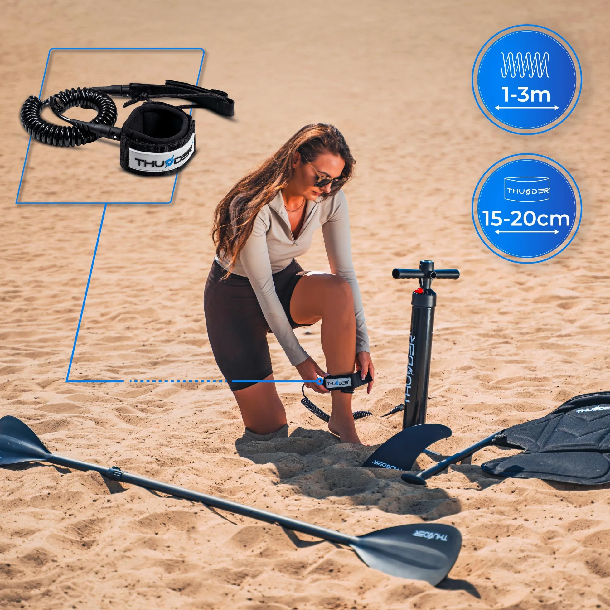 THUNDER Tabla de Sup Inflable de 320 cm con Asiento de Kayak – Set de Stand Up Paddle Board con Bomba, Remo y Mochila – Antideslizante para Adultos y Principiantes