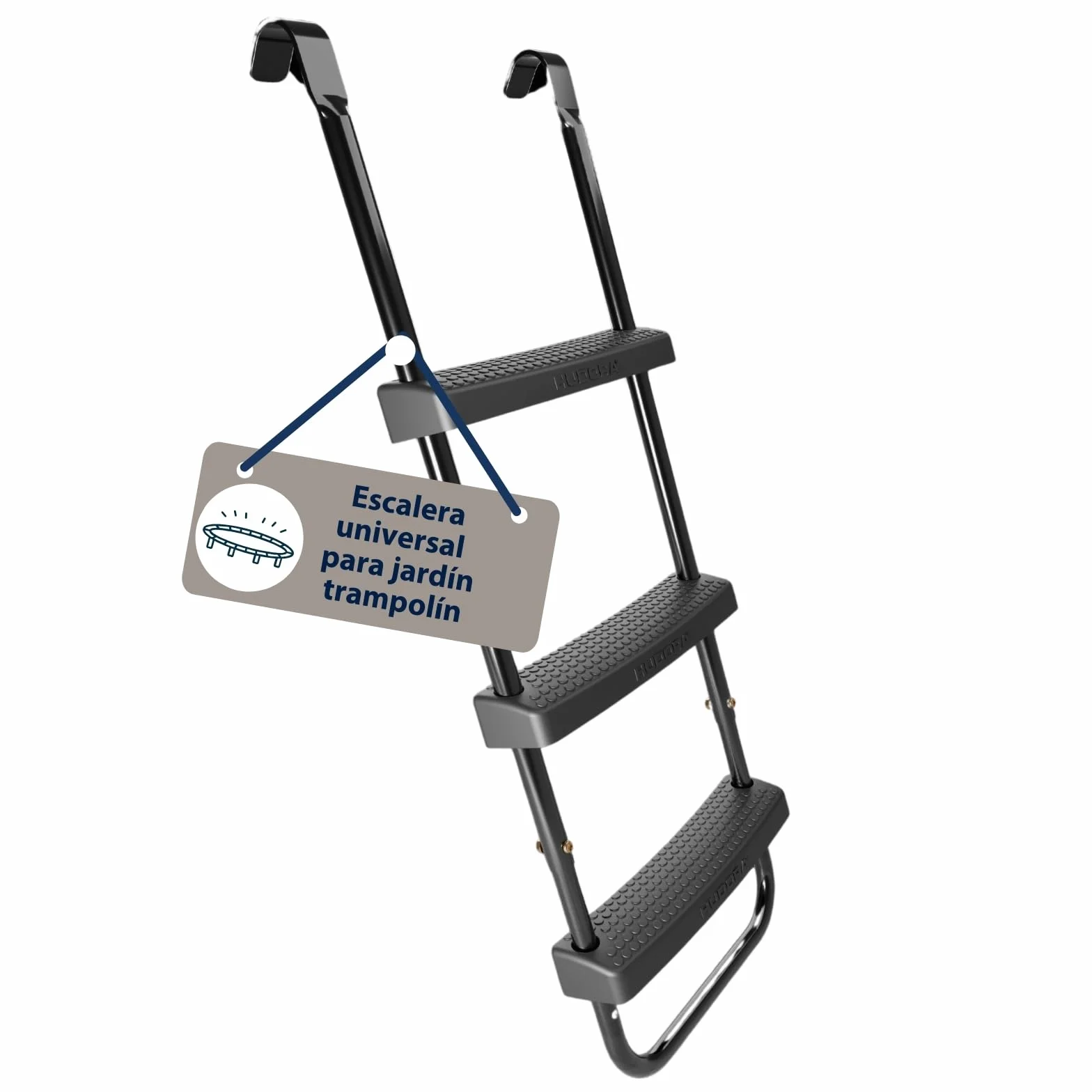 HUDORA Escalera Universal Antideslizante para Trampolines - Altura Ajustable con Peldaños Anchos, Resistente UV