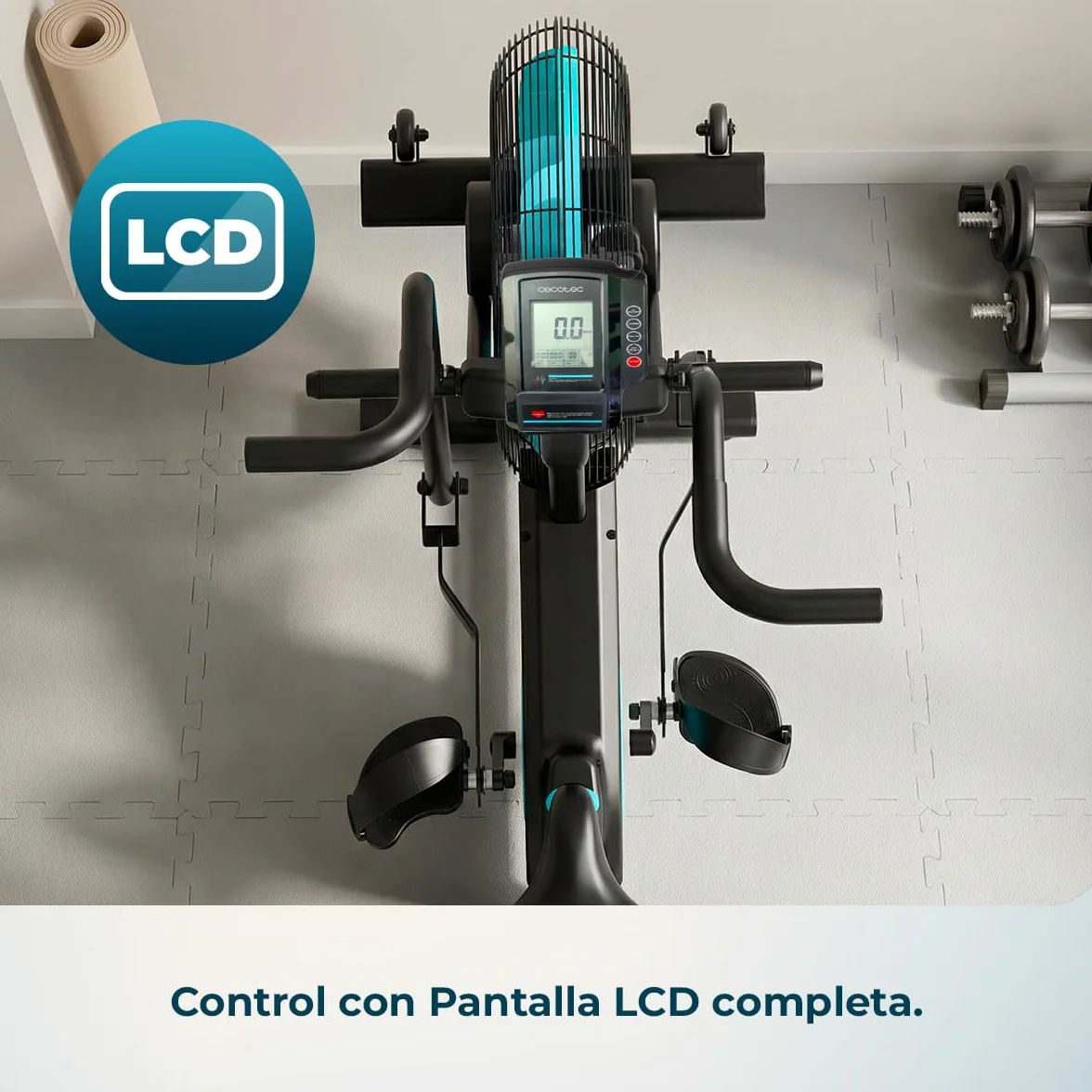 Cecotec Bicicleta de Aire Drumfit WOD Rider 2000 Eolo PRO. Ventilador 480mm, Resistencia Progresiva, Pantalla LCD Completa, Medidor de Pulso Integrado, Compatible APP Mambo, hasta 135kg