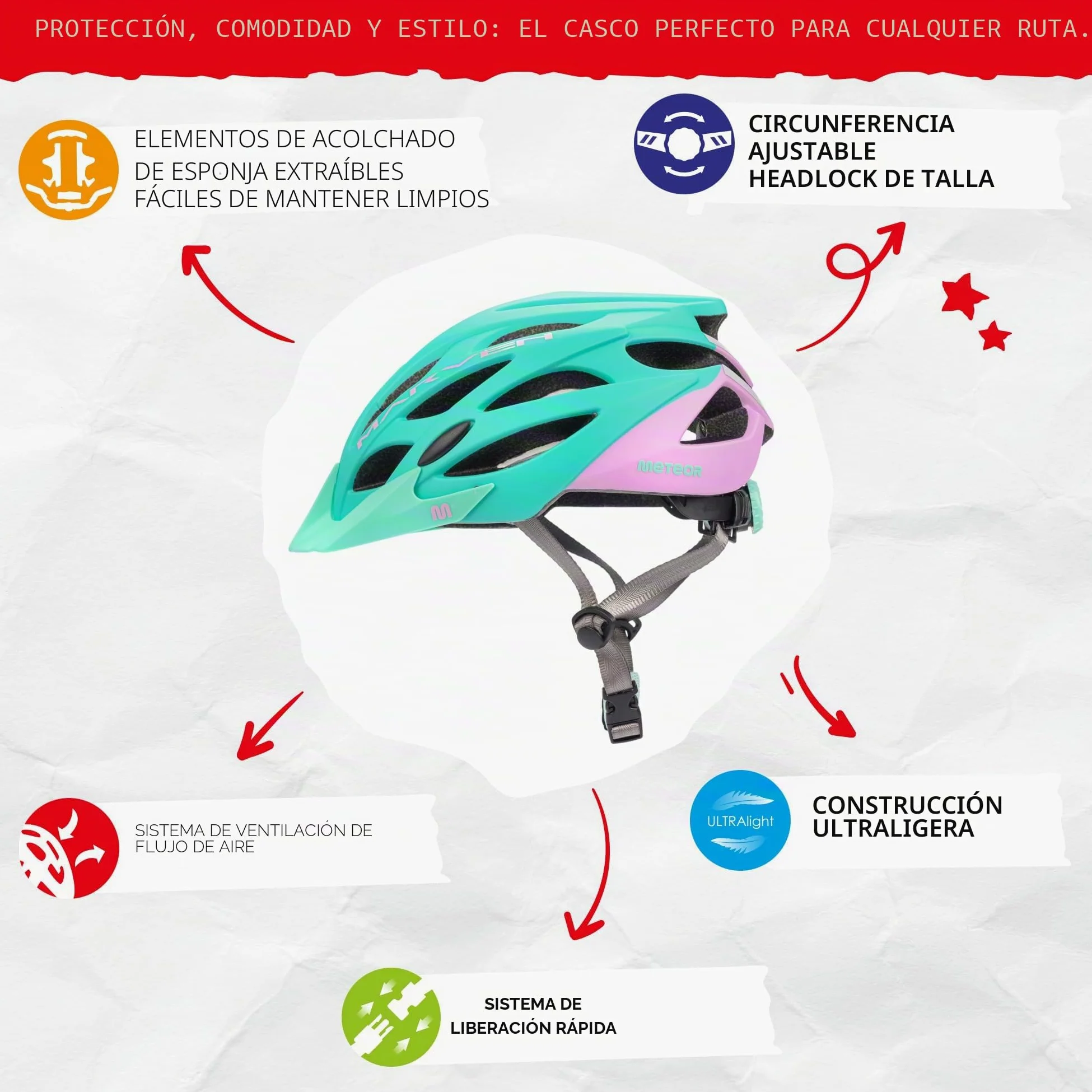 Casco Bicicleta - Helmet Ciclismo para Jóvenes y Adulto - Bicicleta Patineta Skate Patines Monopatines - Bici Accesorios - Marven
