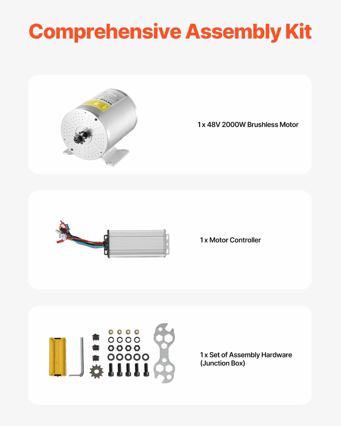 VEVOR Kit de Motor Eléctrico sin Escobillas de CC 2000 W 48 V 4300 RPM con Controlador de Velocidad