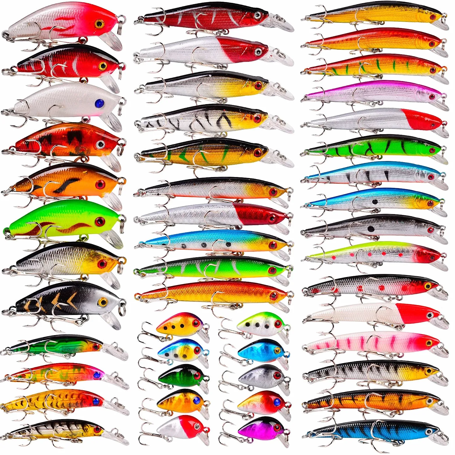 Flotante Minnow Señuelos de Pesca Set para Bass Trucha Perca Topwater Duro cebos señuelo de Siluro Crankbaits Agua Salada Barco Casting Pesca Tackle Kits 48 pcs