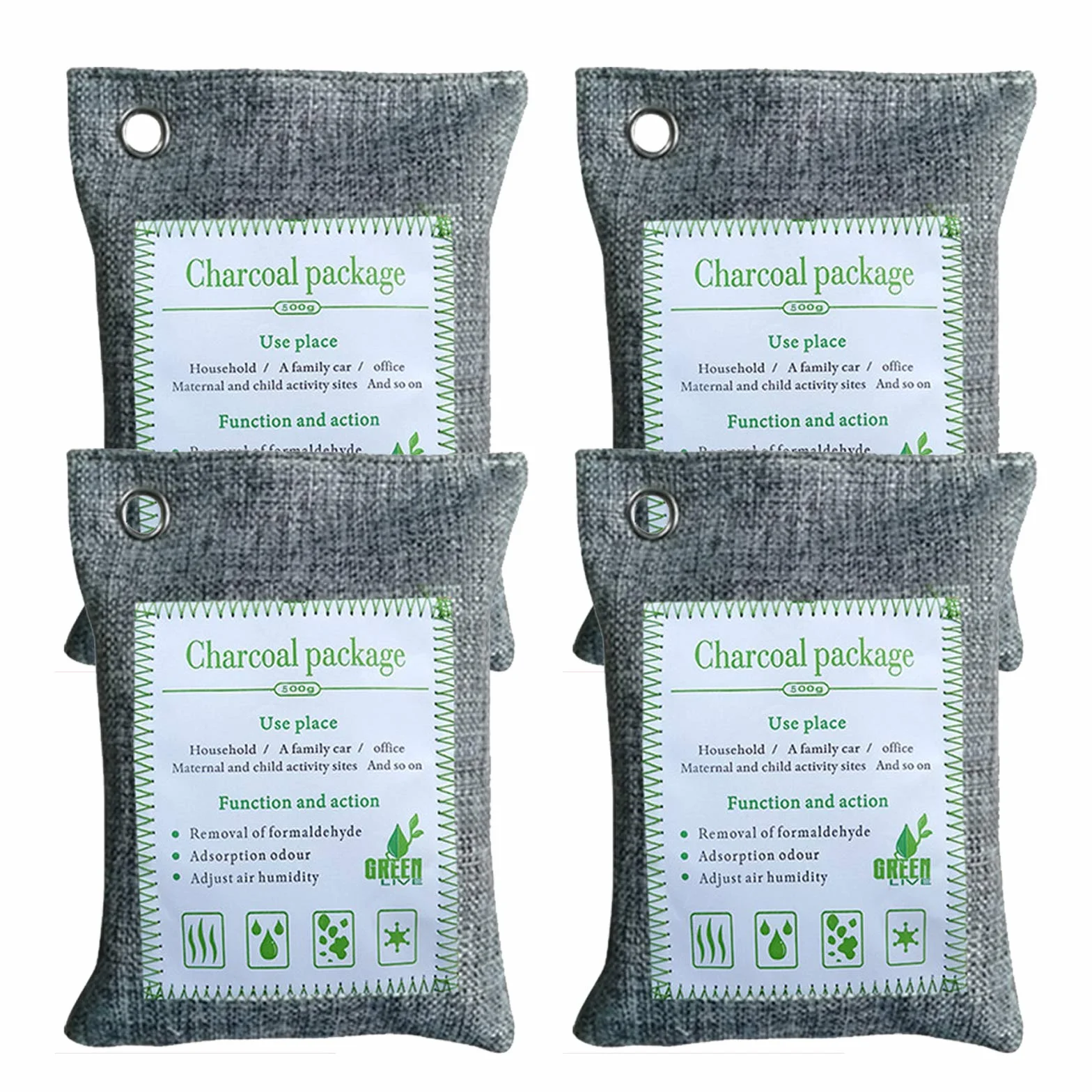 Bolsas purificadoras de aire de carbón de bambú activado, absorbentes de olores, deshumidificador natural, Paquete de 4