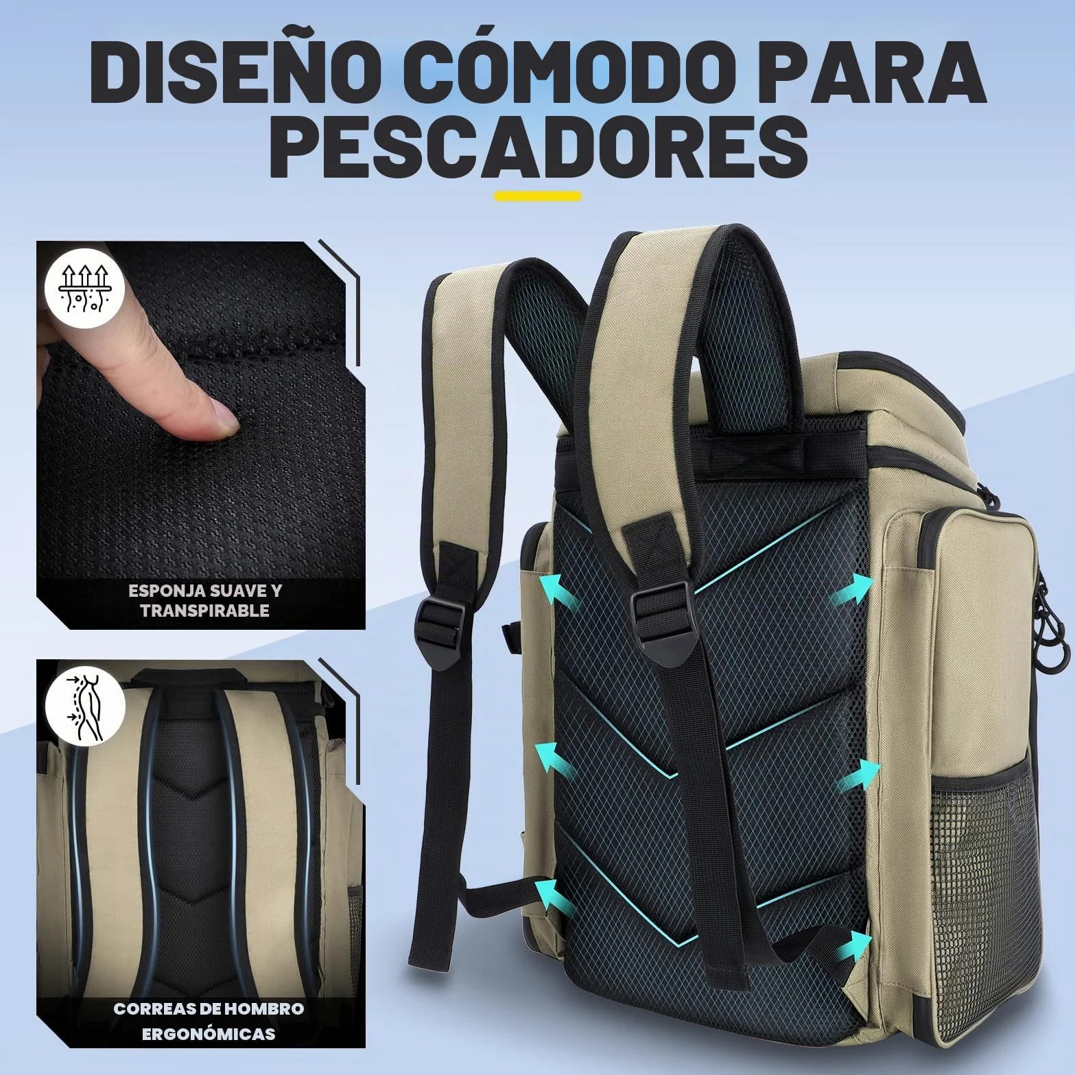 PLUSINNO Fishing Backpack With Tackle Boxes Mochila de pesca con cajas de aparejos Unisex adulto