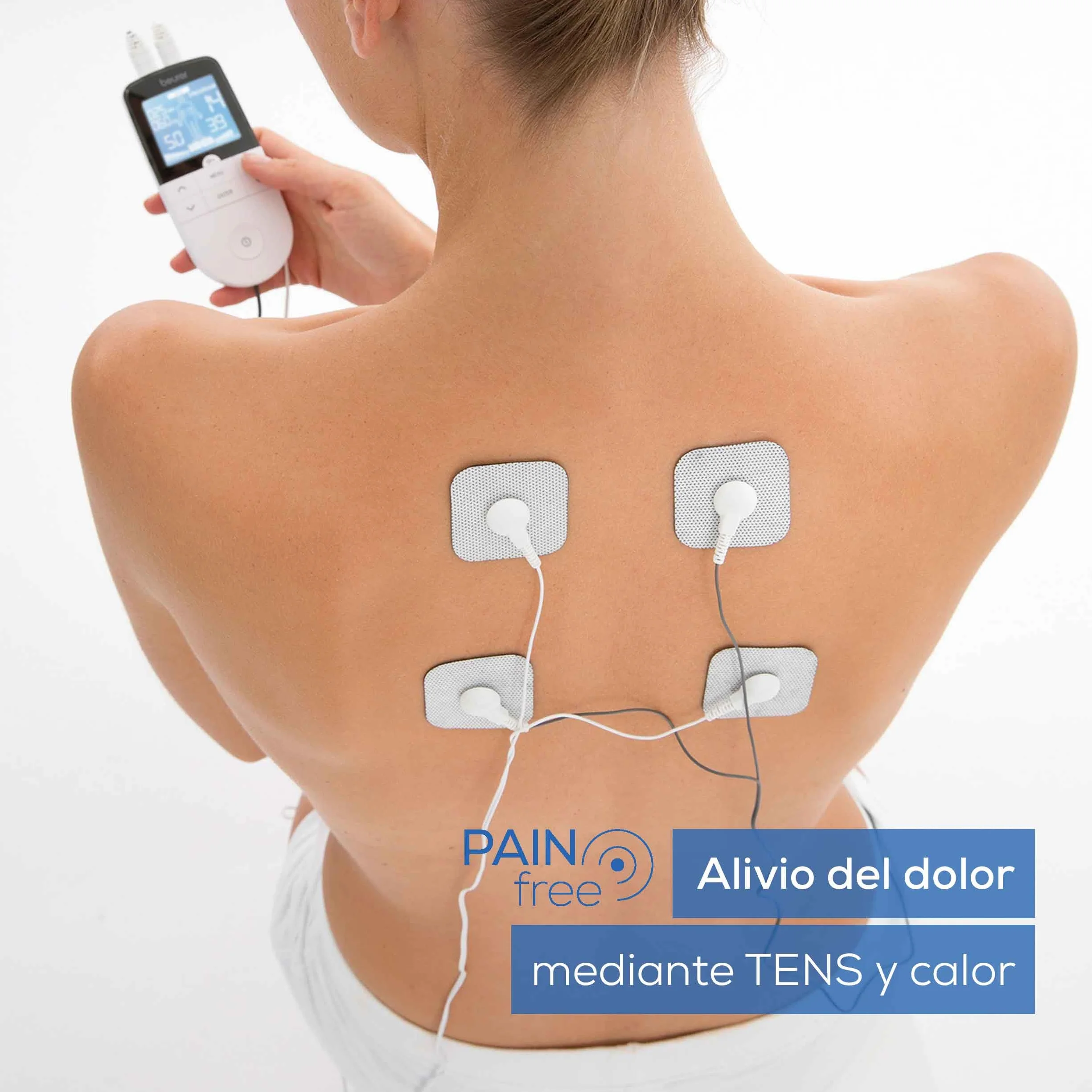 Beurer EM 49 TENS/EMS Digital 3 en 1 Estimulador Muscular para Alivio del Dolor y Entrenamiento, Masaje, 4 Electrodos, Blanco