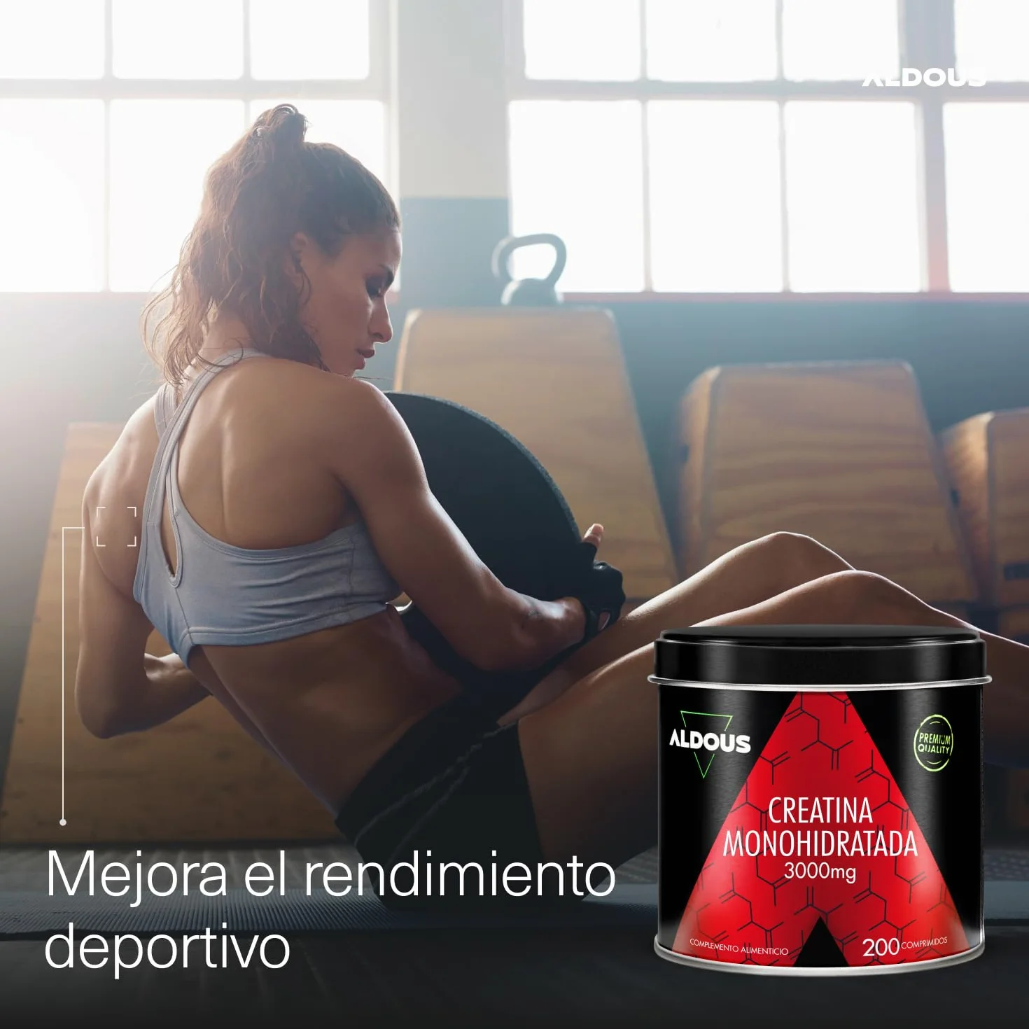Creatina Monohidratada 3000mg 200 Comprimidos Fáciles de Partir Recuperador Muscular Suplemento Deportivo ALDOUS