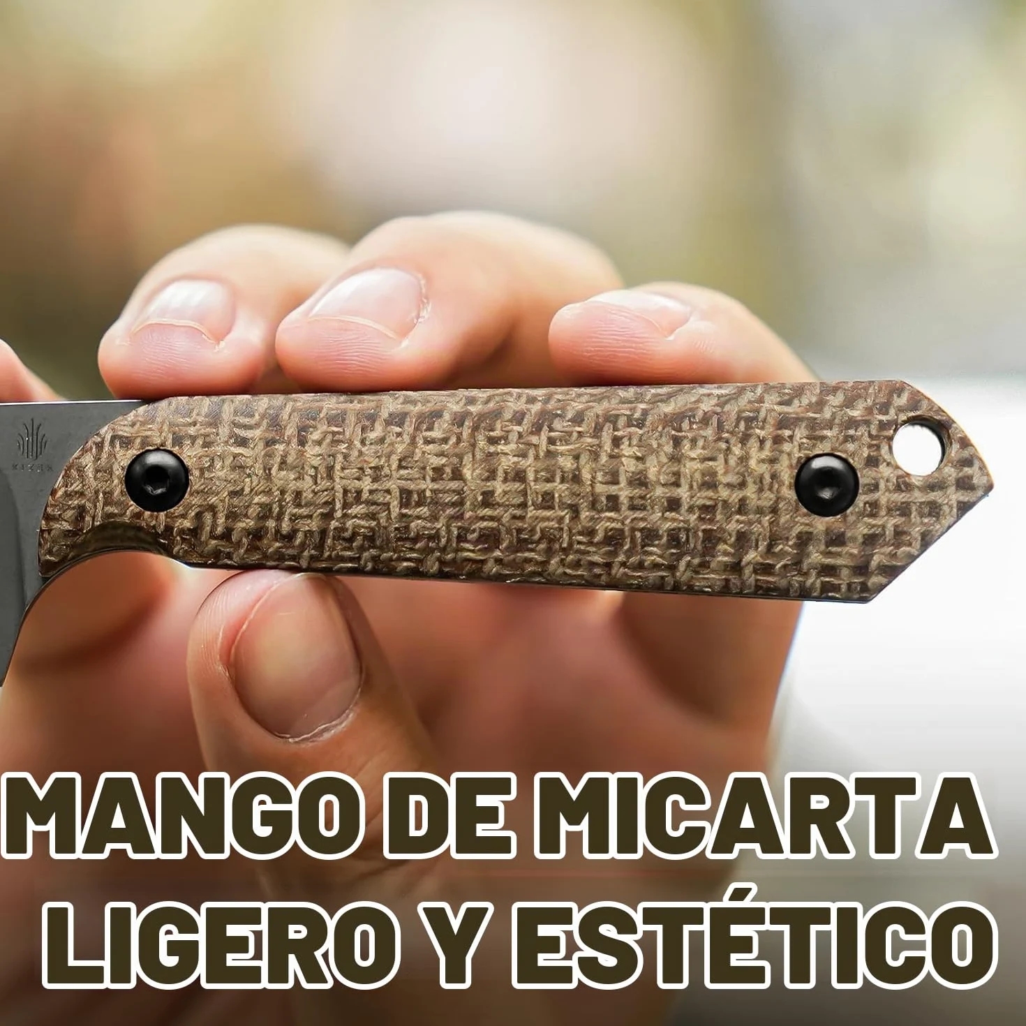Kizer 1040SM1 Mini Harpoon Cuchillo, Hoja 3V 8.5 cm, Micarta - EDC Profesional Supervivencia Camping con Funda