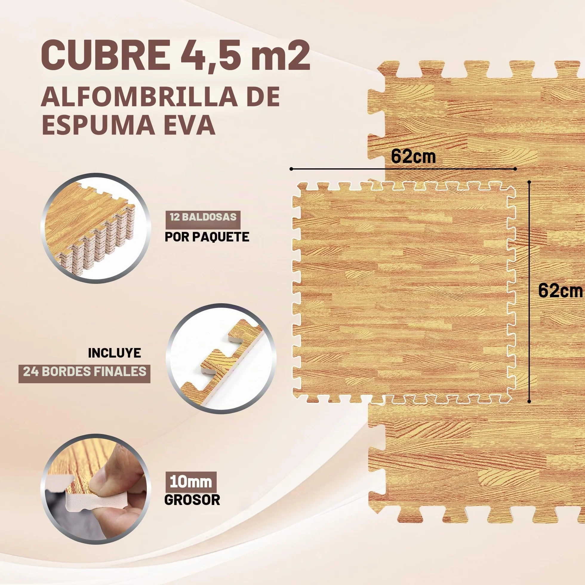 Yes4All 60x60 cm hasta 11,1 m² Juego 6/12/30 Baldosas de espuma EVA, alfombra de espuma, alfombra de gimnasio, alfombra de enclavamiento, suelo de garaje, piscina al aire libre, bañera de hidromasaje