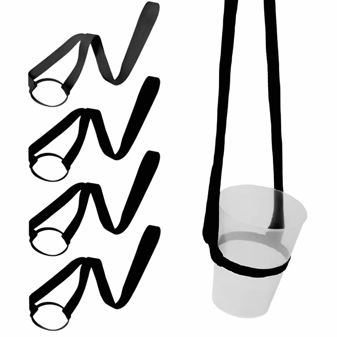 4 PCS Portavasos de Cerveza y Refrescos,con Correas 4, Portavasos de Cerveza Reutilizables para Festivales, Conciertos y Eventos al Aire Libre, Negro