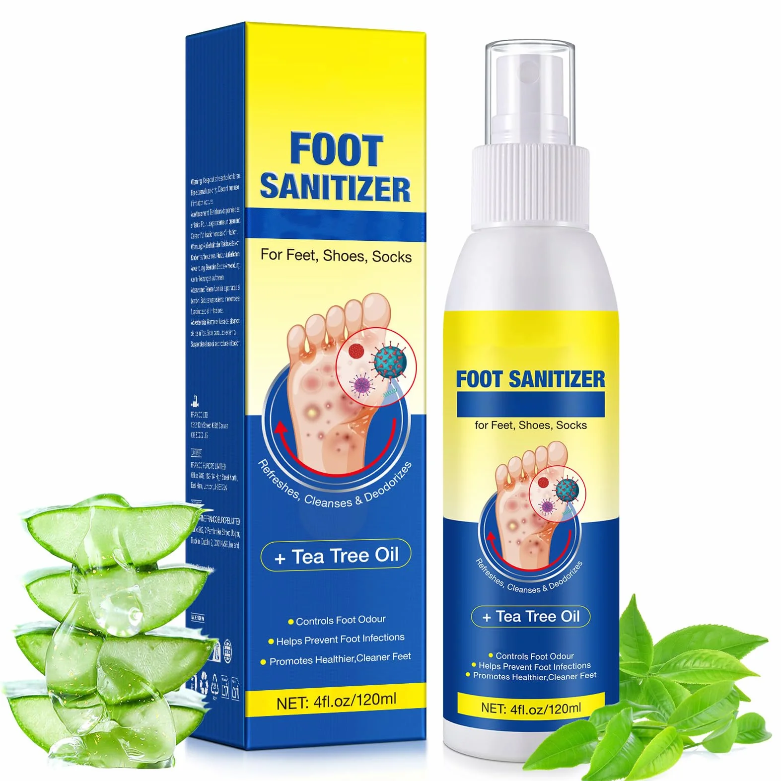 Spray para pies con aceite de árbol de té 120 ml, antimicótico para pie de atleta y eliminador de olor