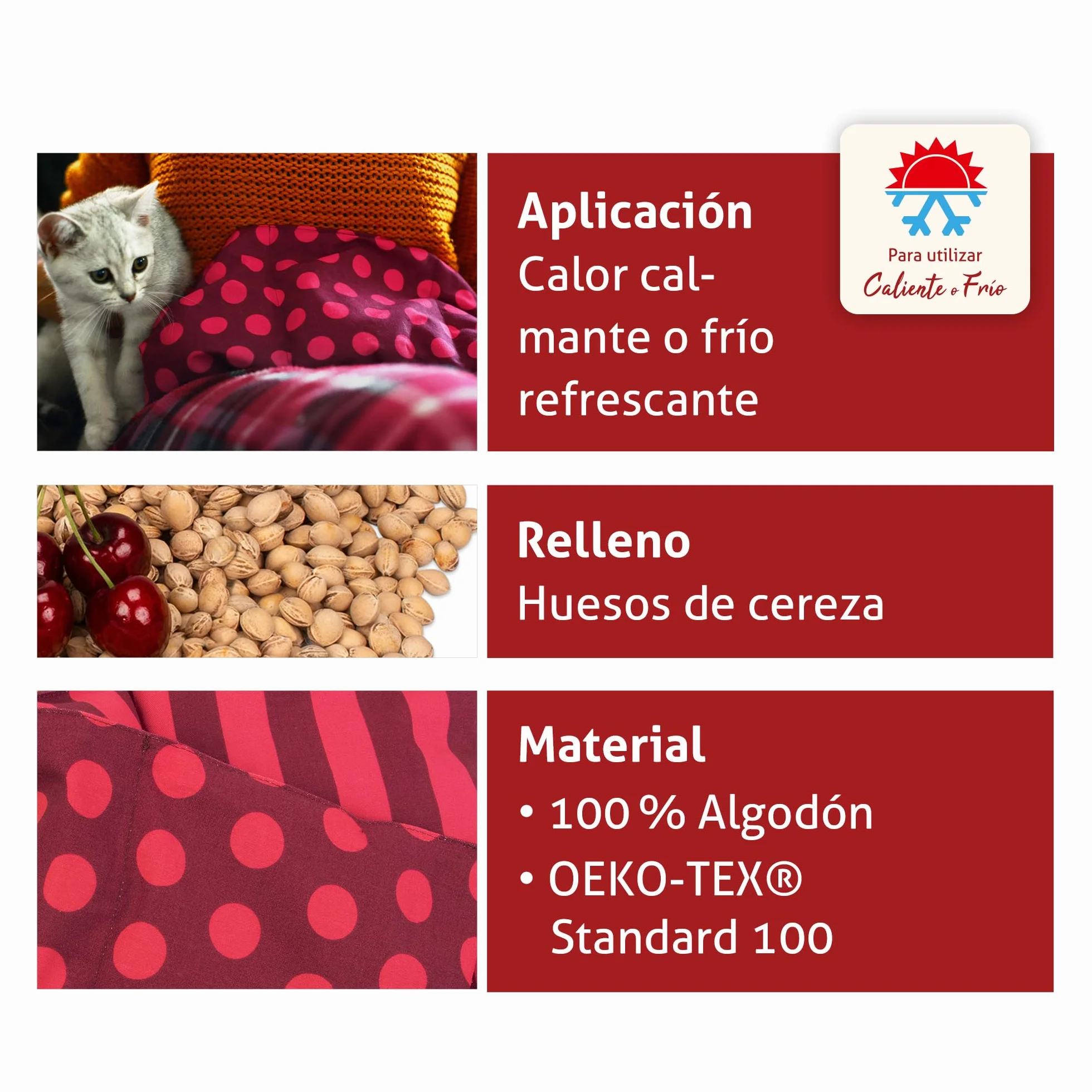Saco Térmico Huesos Cereza 17x45 cm Microondas para Dolor Lumbar Espalda Cervicales