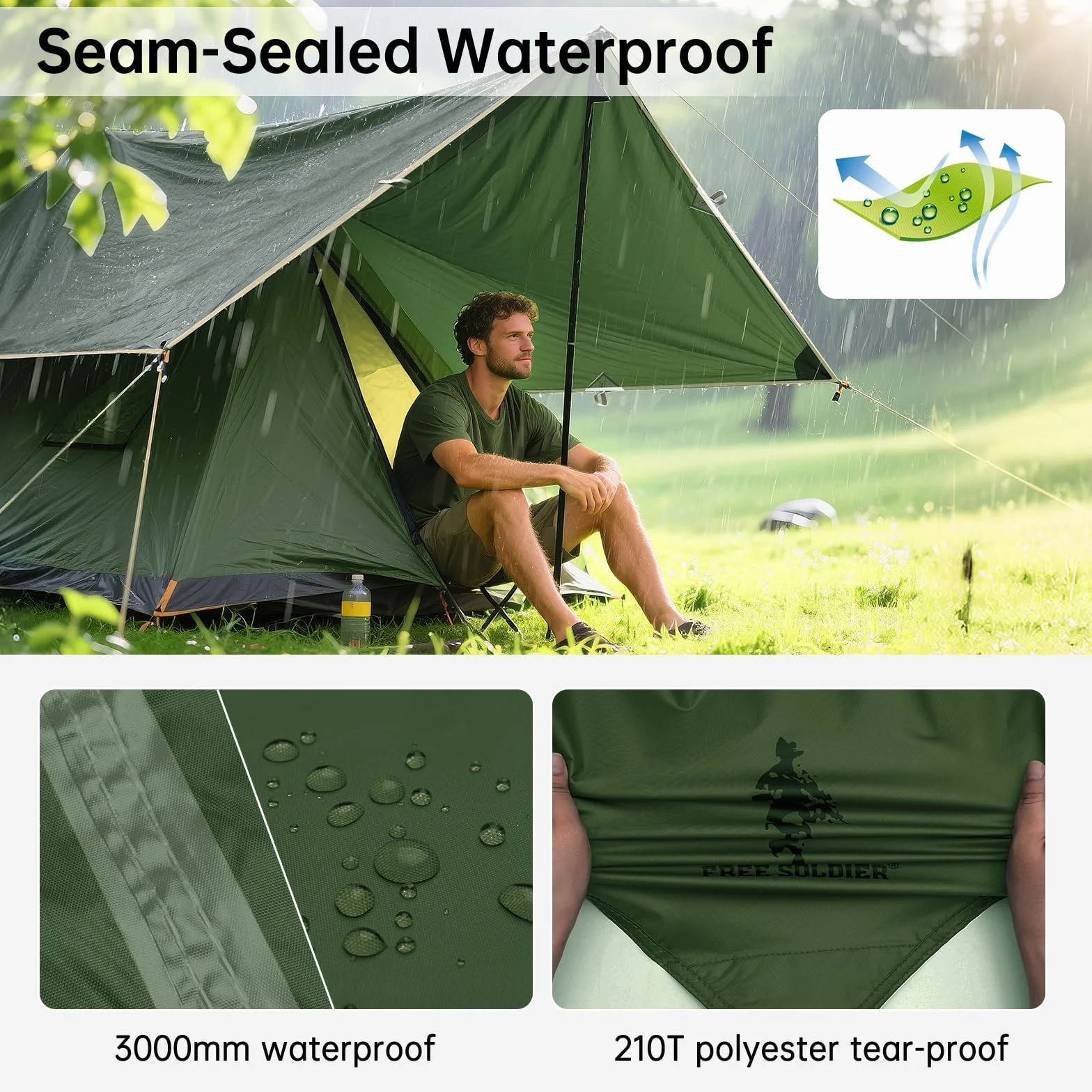 FREE SOLDIER Lona impermeable ultraligera protección UV 4x4 m camping senderismo
