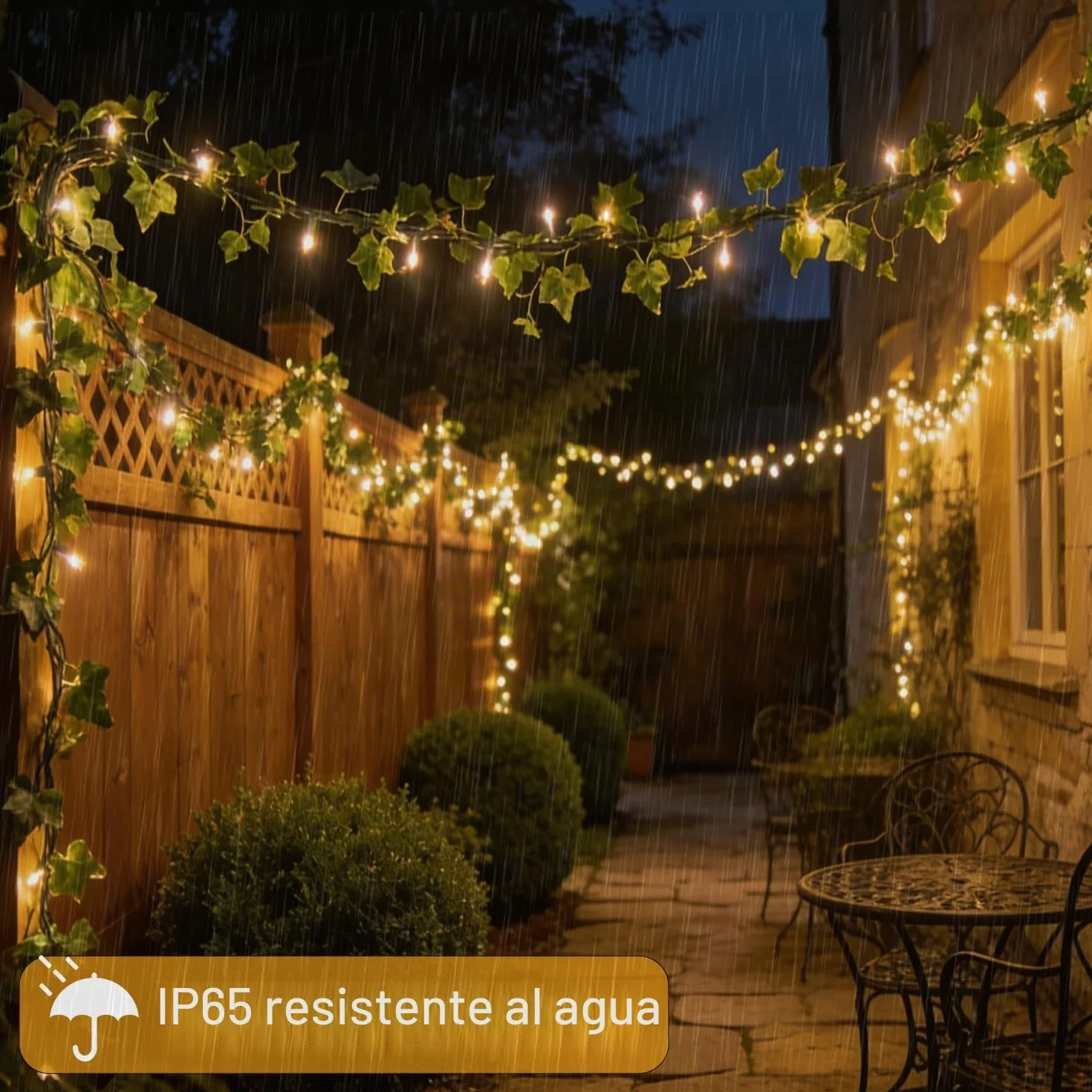 Guirnalda Luces Exterior Solar 10M 100 LED Hiedra Artificial 8 Modos Impermeable Cadena Luces Hojas Jardín Decoración