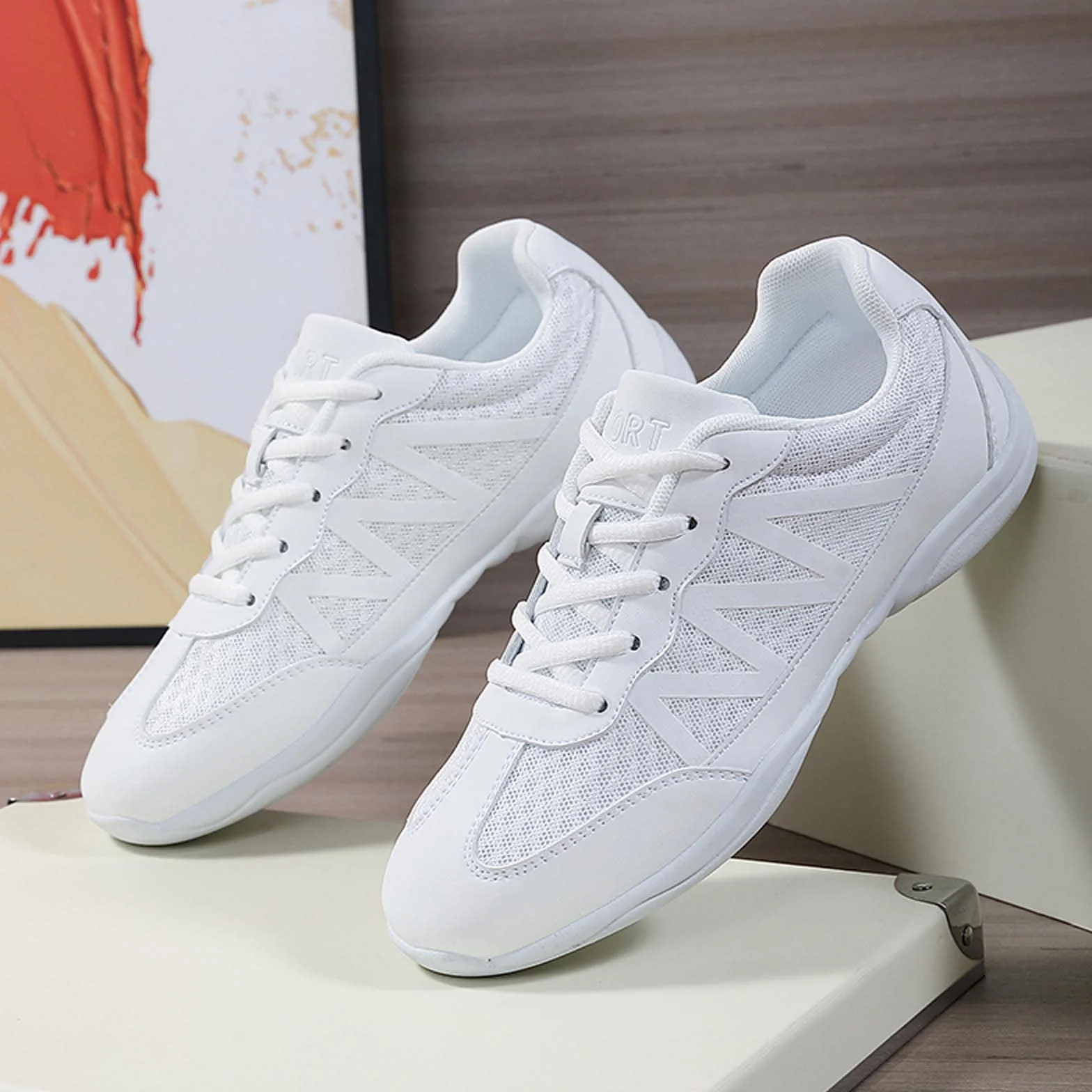 Zapatos de porrista blancos para mujer, zapatos de animadora, zapatos de cheer, yoga, gimnasia, jazz, zapatos de danza, zapatillas de correr