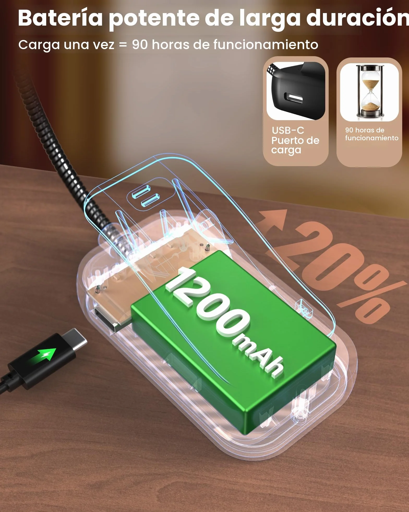Glocusent 26 LED Luz de Lectura USB-C Recargable 360° Flexible 5 Colores 5 Brillos Protección Ocular Lampara Libro Modo Memoria Negro