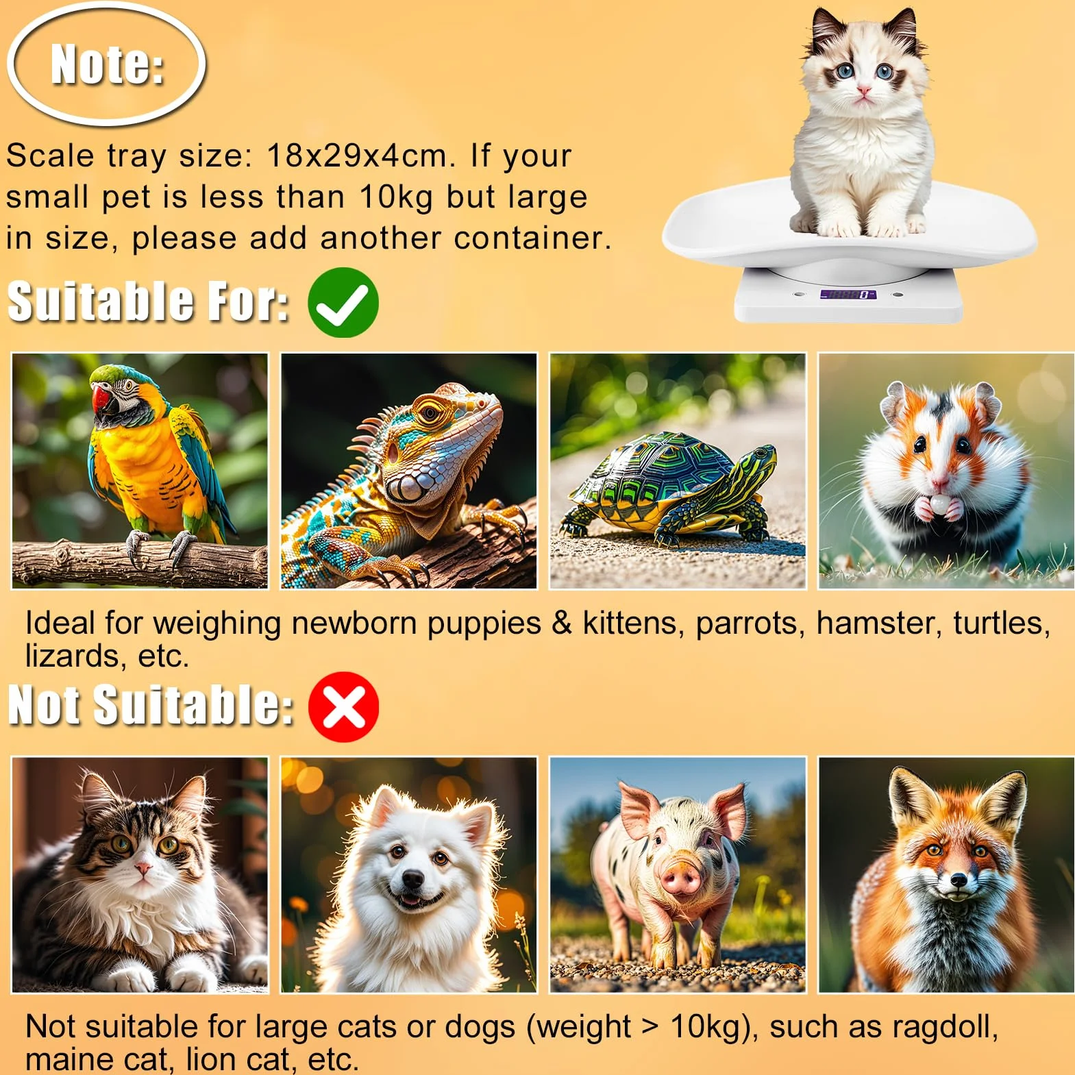 Báscula Digital Portátil para Mascotas y Bebés, 10 kg/1 g