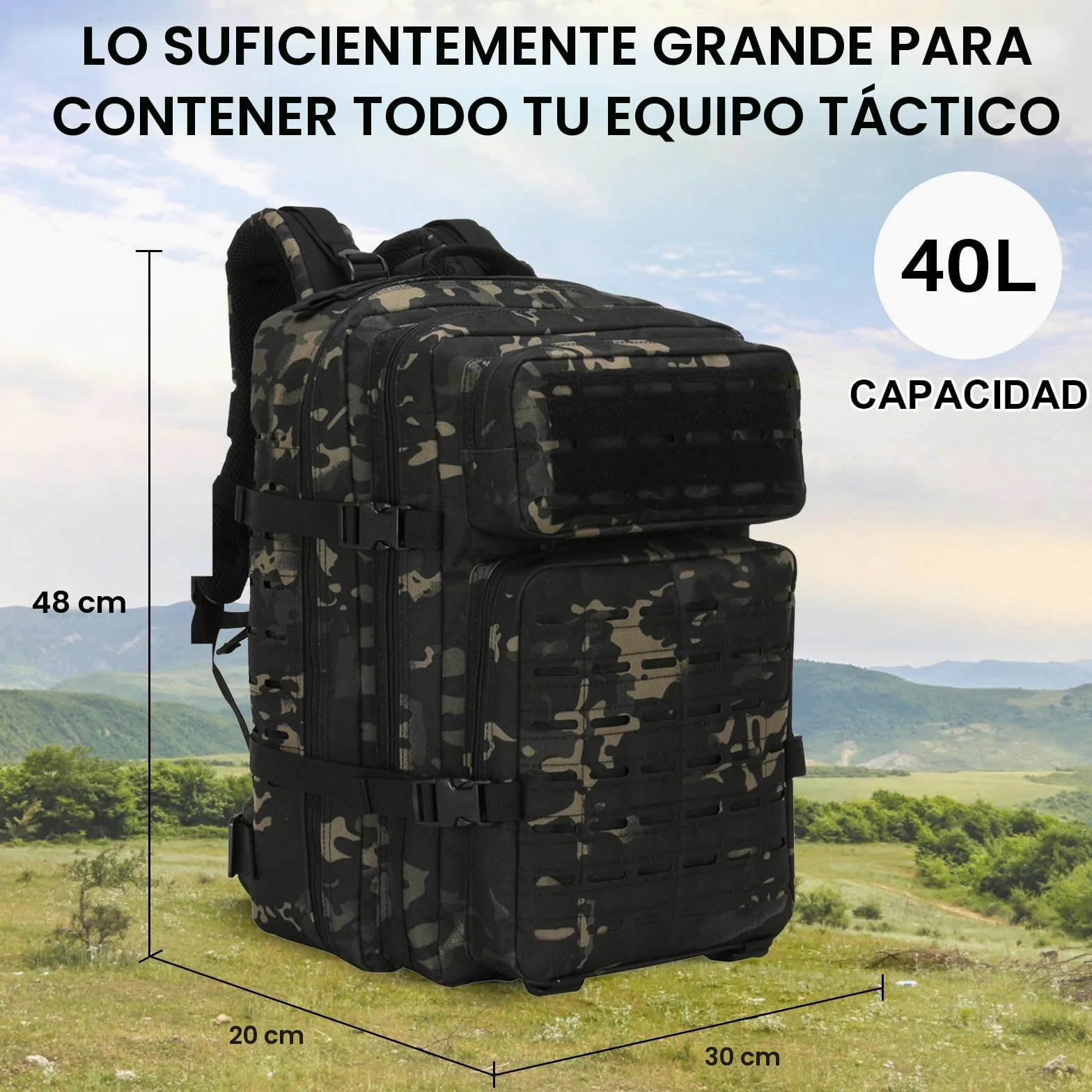 Mochila Táctica 45L Militar, Paquete de Asalto Molle de Gran Capacidad Impermeable Bolsa para Ejército, Mochilas de Marcha para Emergencias de 3 Días Caza Senderismo Acampada Actividad al Aire Libre