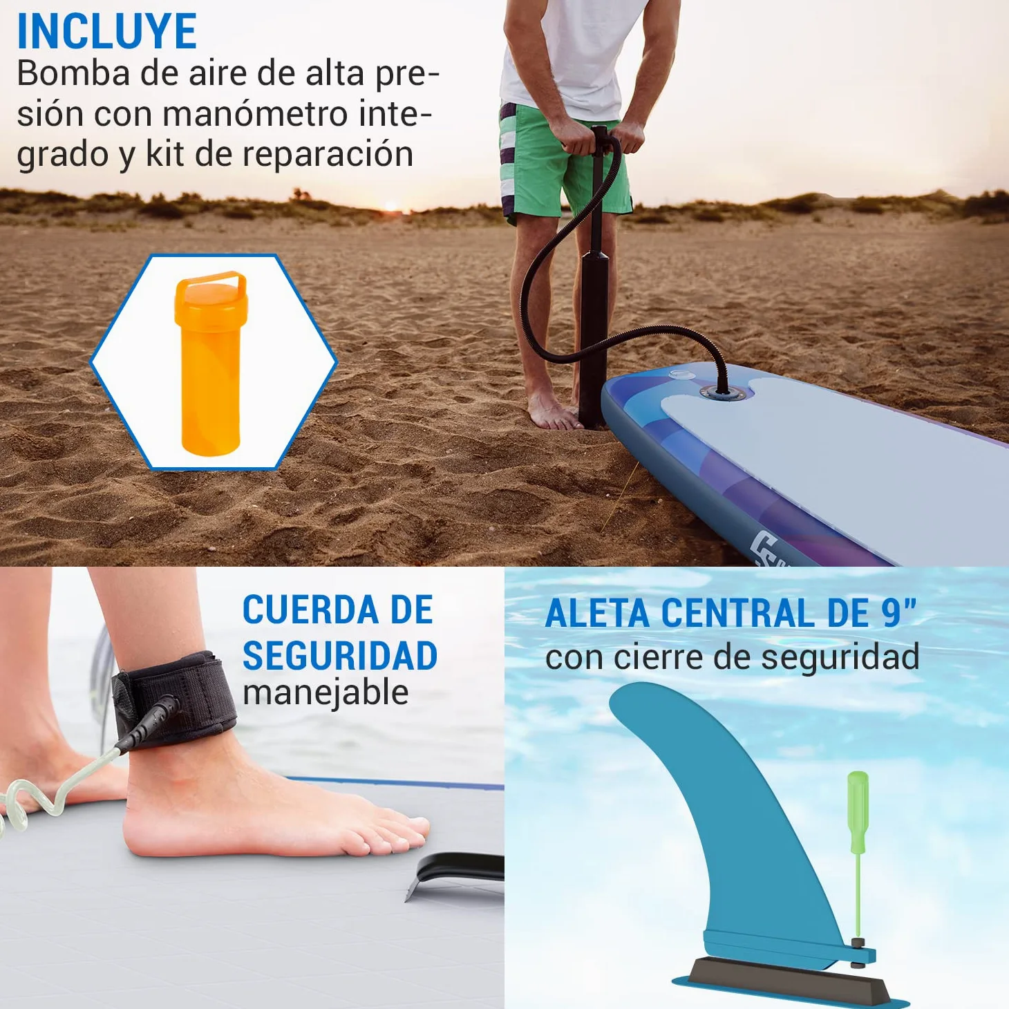 Capital Sports Tabla Paddle Surf Hinchable, Bolsa Transporte, para Adultos y Niños, Remo Ajustable de Aluminio, Hinchador Sup, Tabla Padel Surf Accesorios, Rígida 305cm / 10ft