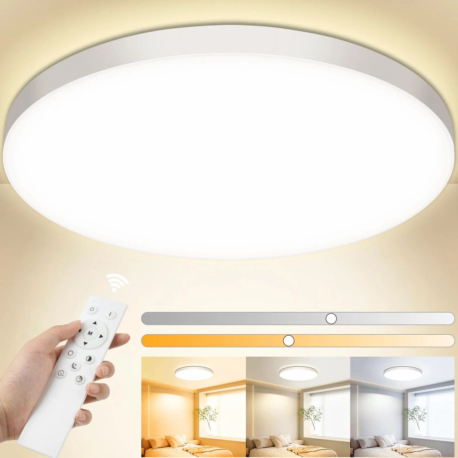 OUILA Plafon LED Regulable 24W 3000K-6500K 2000LM IP44 Lampara con Mando a Distancia Ø28cm