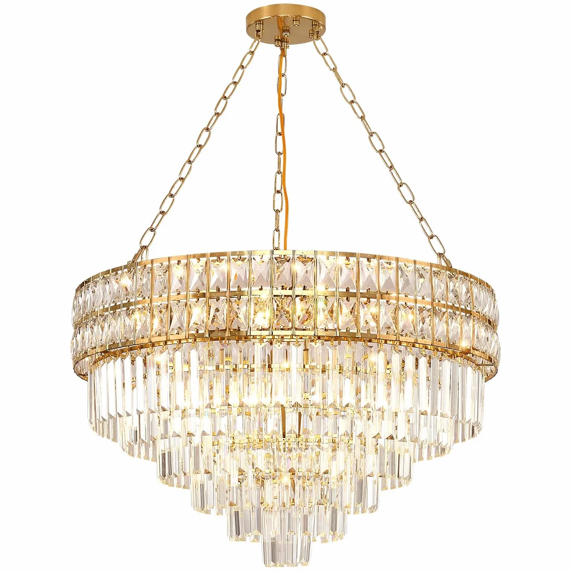 Lámpara de Araña Moderna de Cristal Dorado Colgante Redonda Ø75cm E14