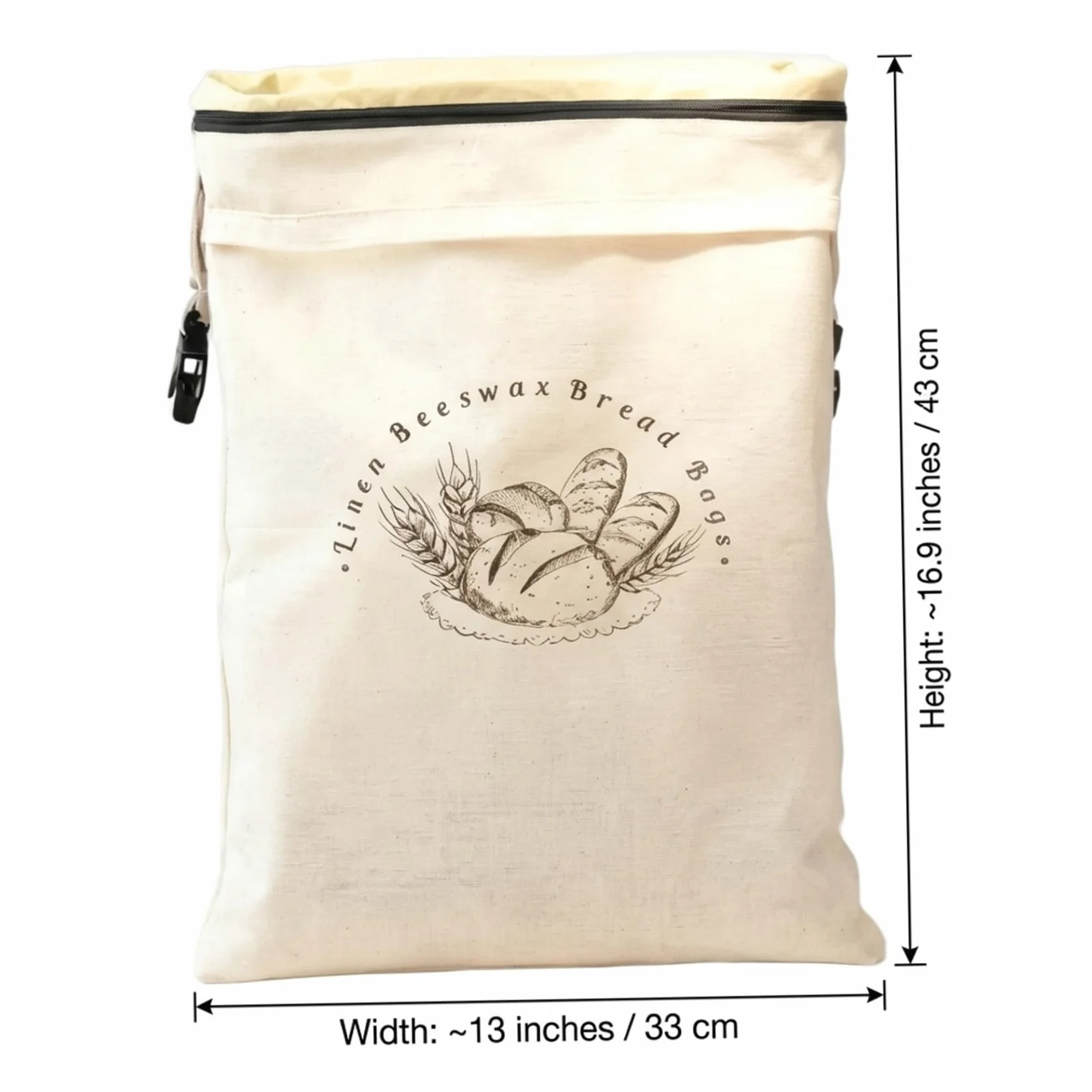 Bolsas de pan de cera de abejas reutilizables, paquete de 2, con cremallera y correa, algodón orgánico, 17 cm