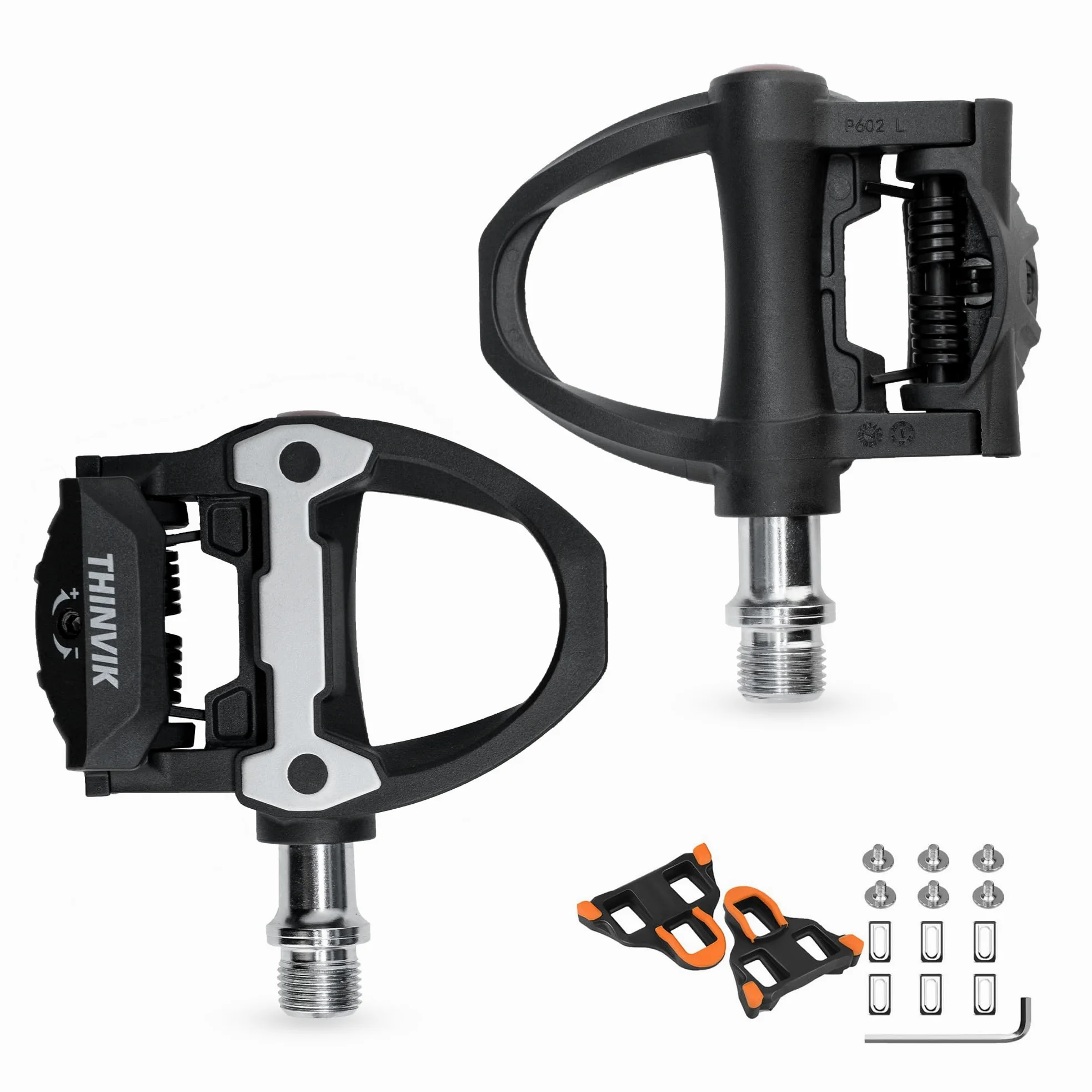 Thinvik Pedales de bicicleta de carretera para Shimano SPD-SL con Cleats, ajuste de 6°, eje de 9/16", ligero y duradero, 53 mm