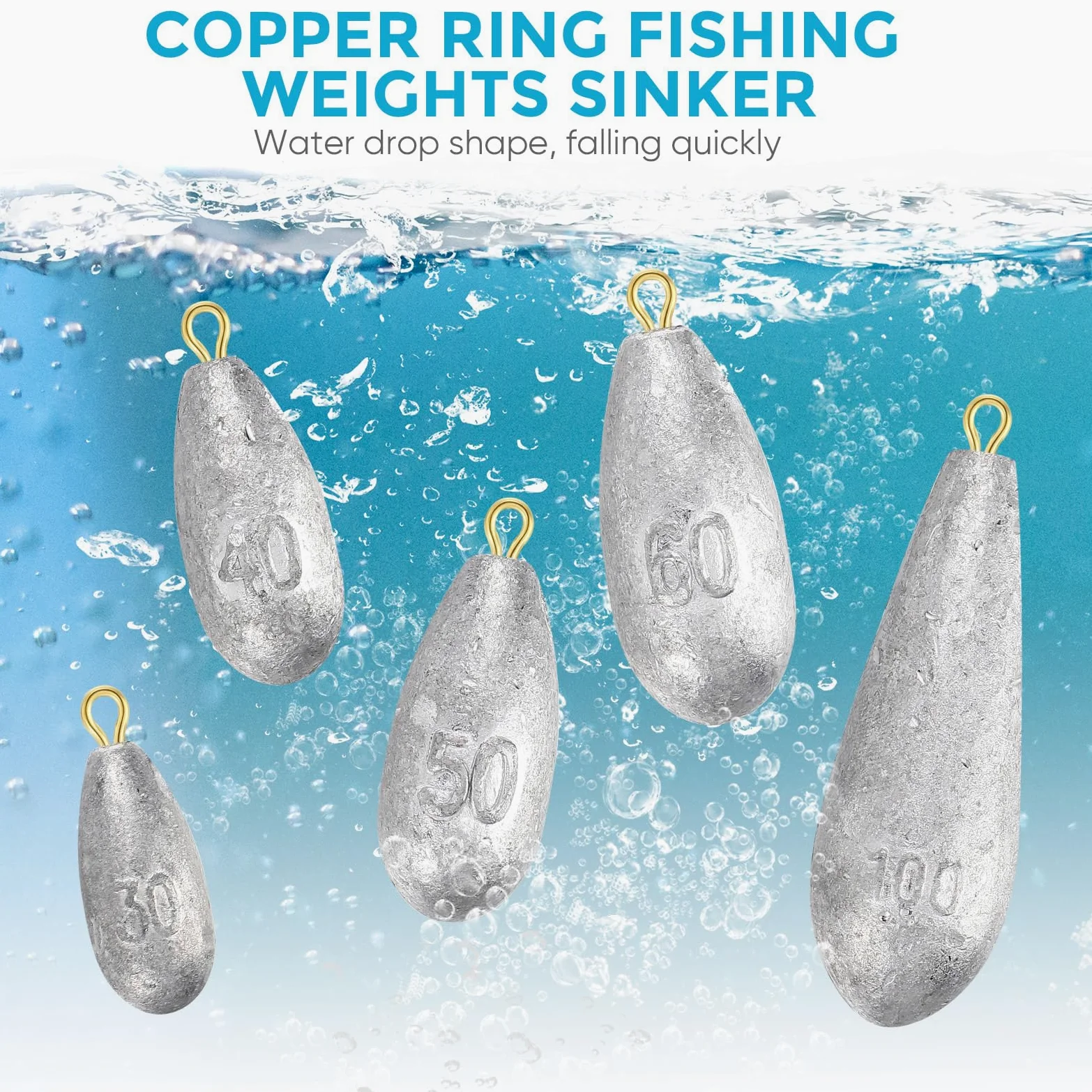 Hiboom Kit de 40 piezas de pesas de pesca, plomos de pesca con forma aerodinámica, plomos de pesca extraíbles, accesorios de pesca de agua salada, 30 g, 40 g, 50 g, 60 g, 100 g