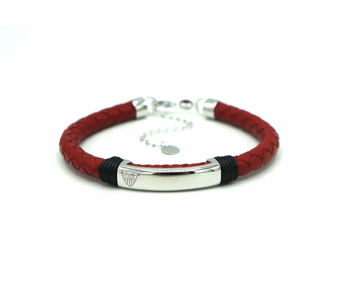 Pulsera Oficial Sevilla FC de cuero y acero con placa lisa